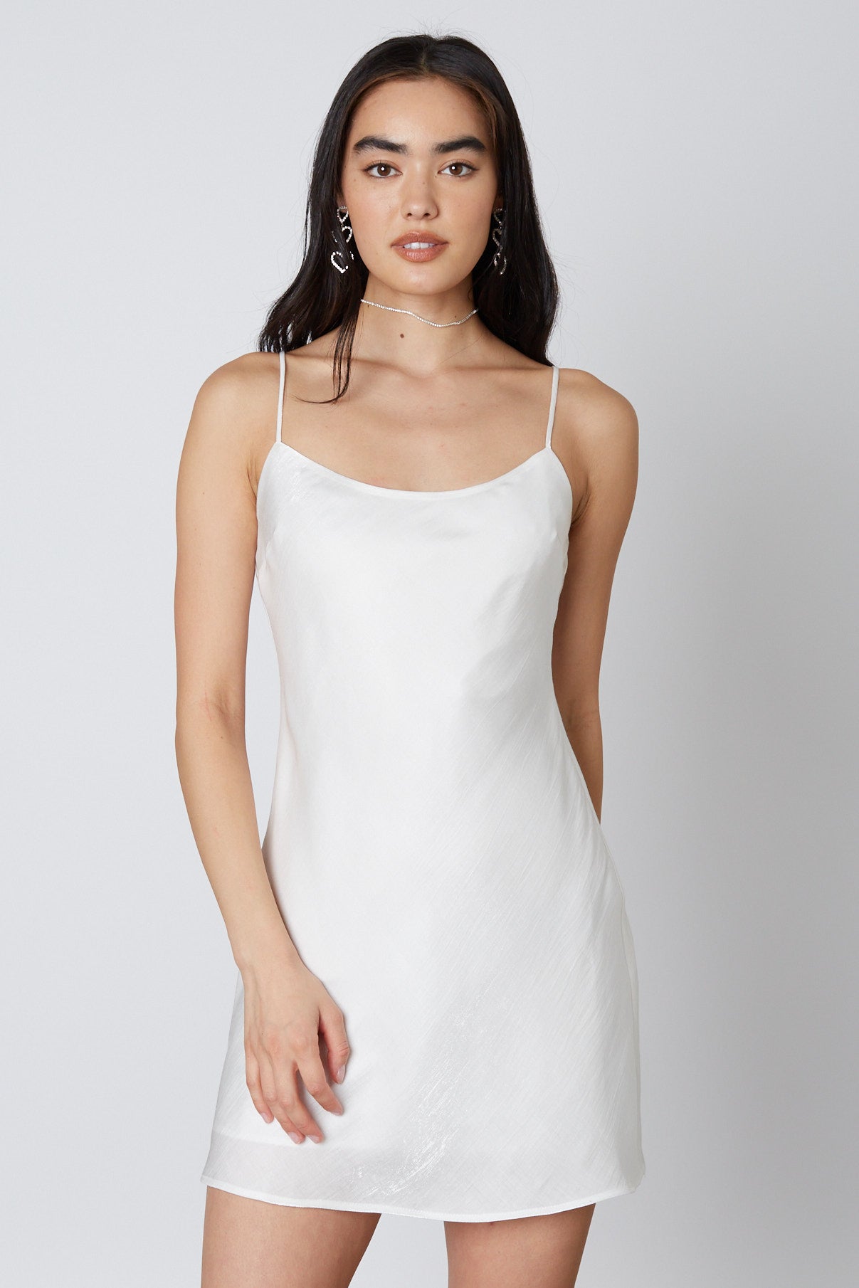 Bias Midi Dress in White Front