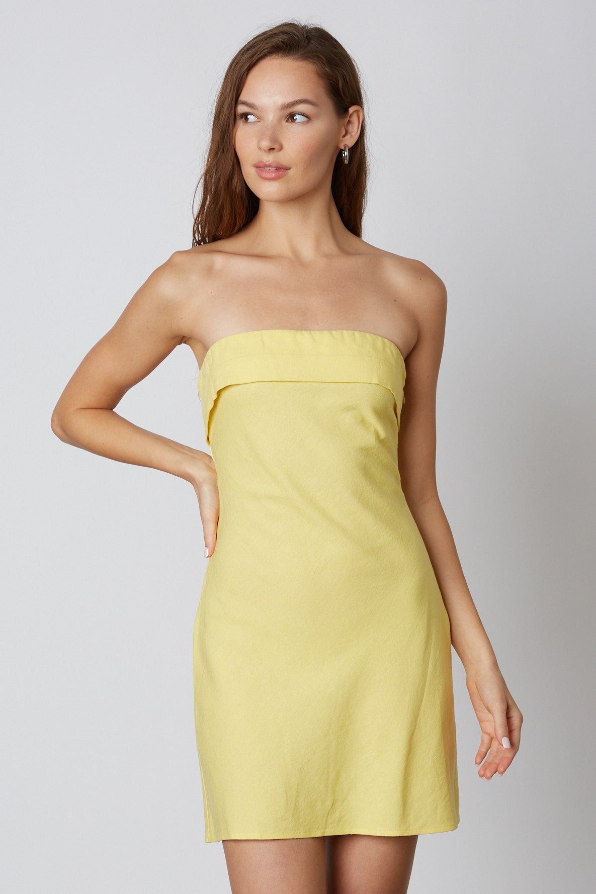 Strapless Linen Mini Dress in Lemon Front