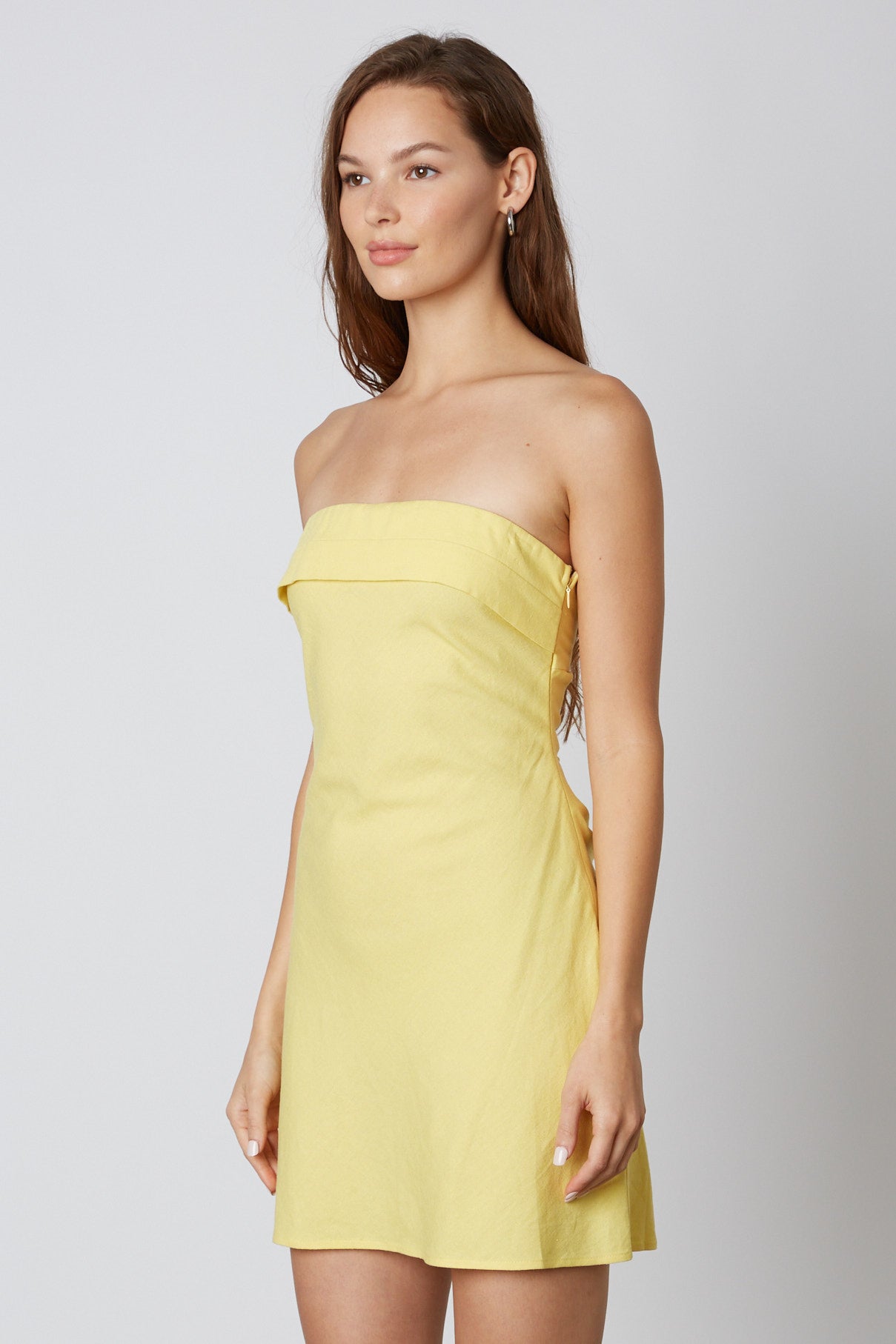 Strapless Linen Mini Dress in Lemon Side
