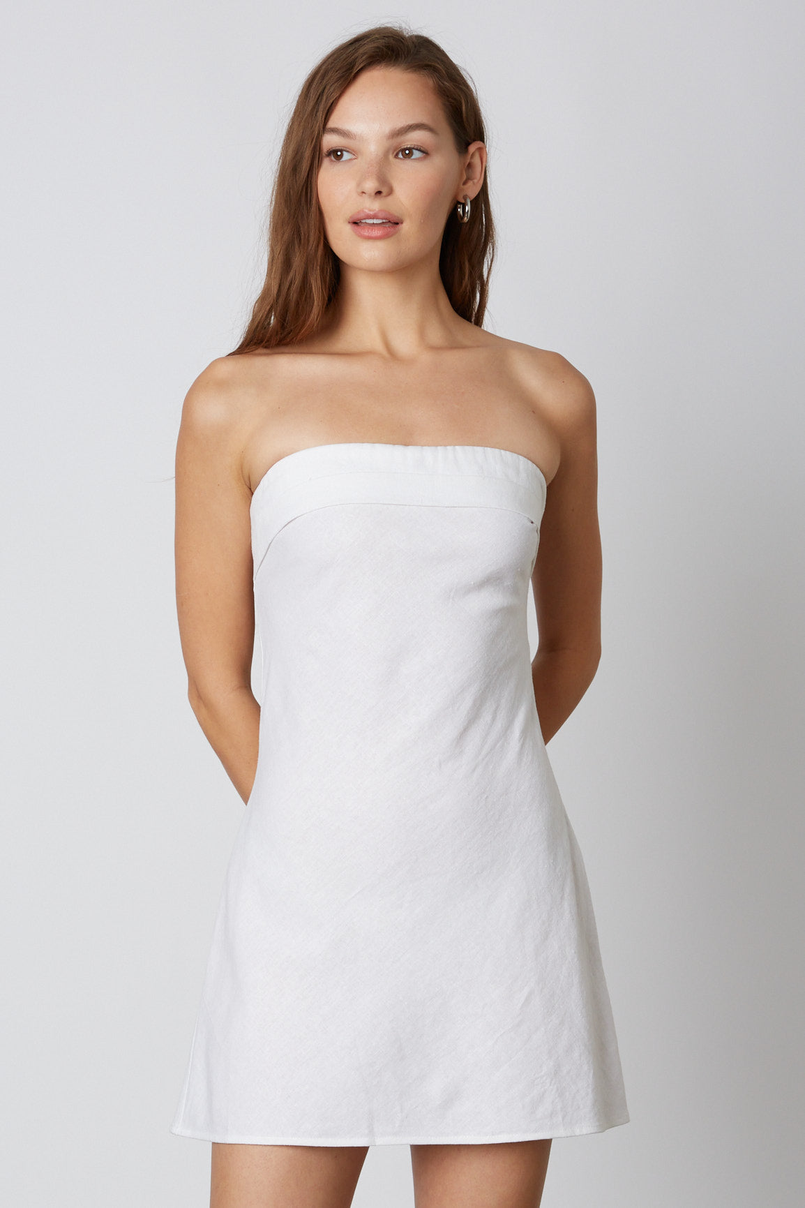 Strapless Linen Mini Dress in White Front
