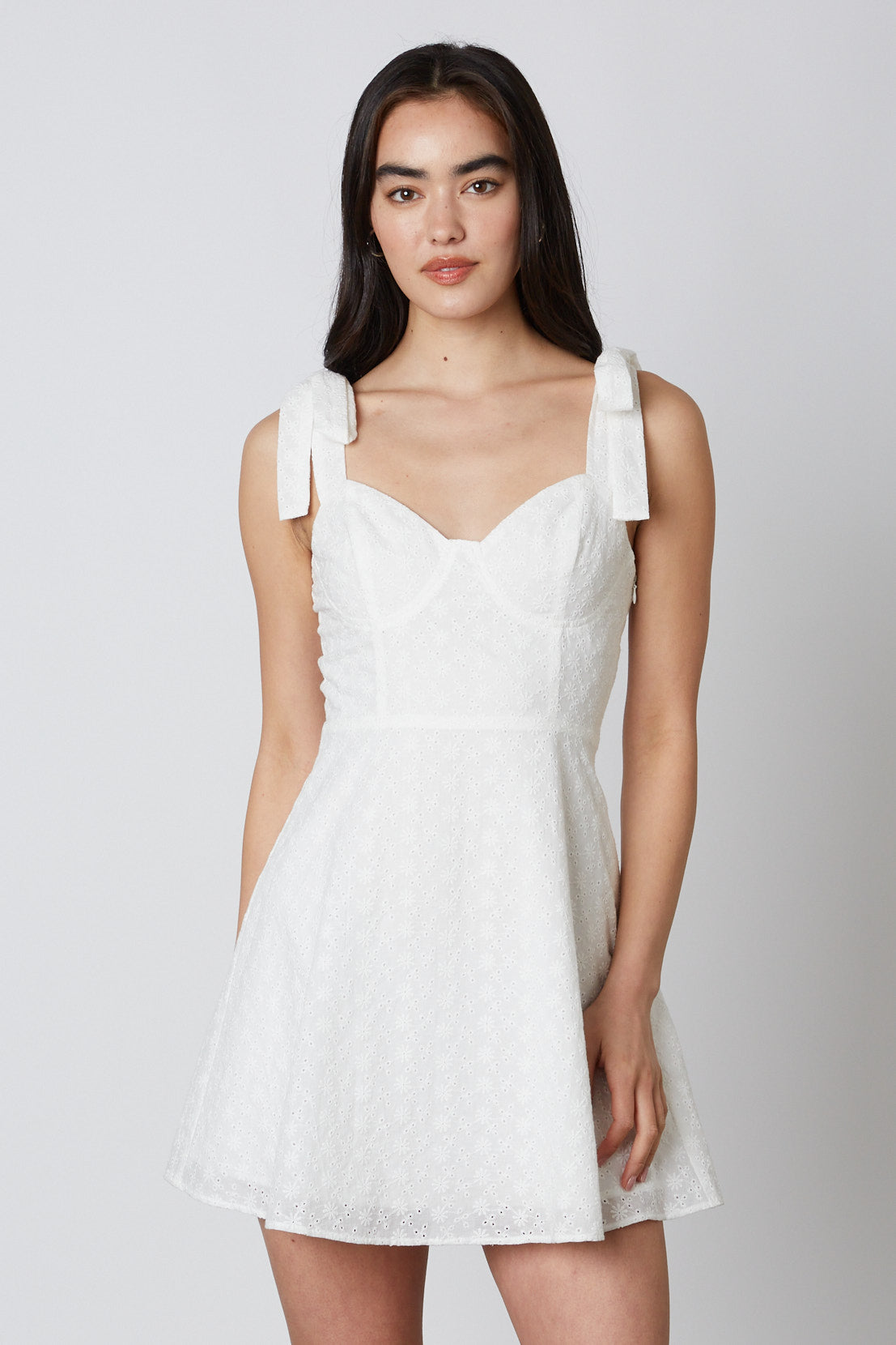 Eyelet Mini Dress in White Front Vew