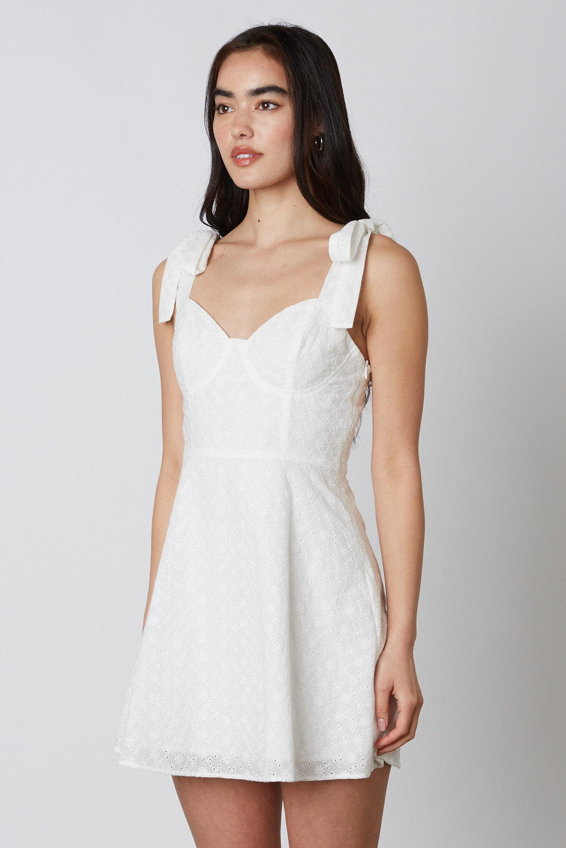 Eyelet Mini Dress in White Side View