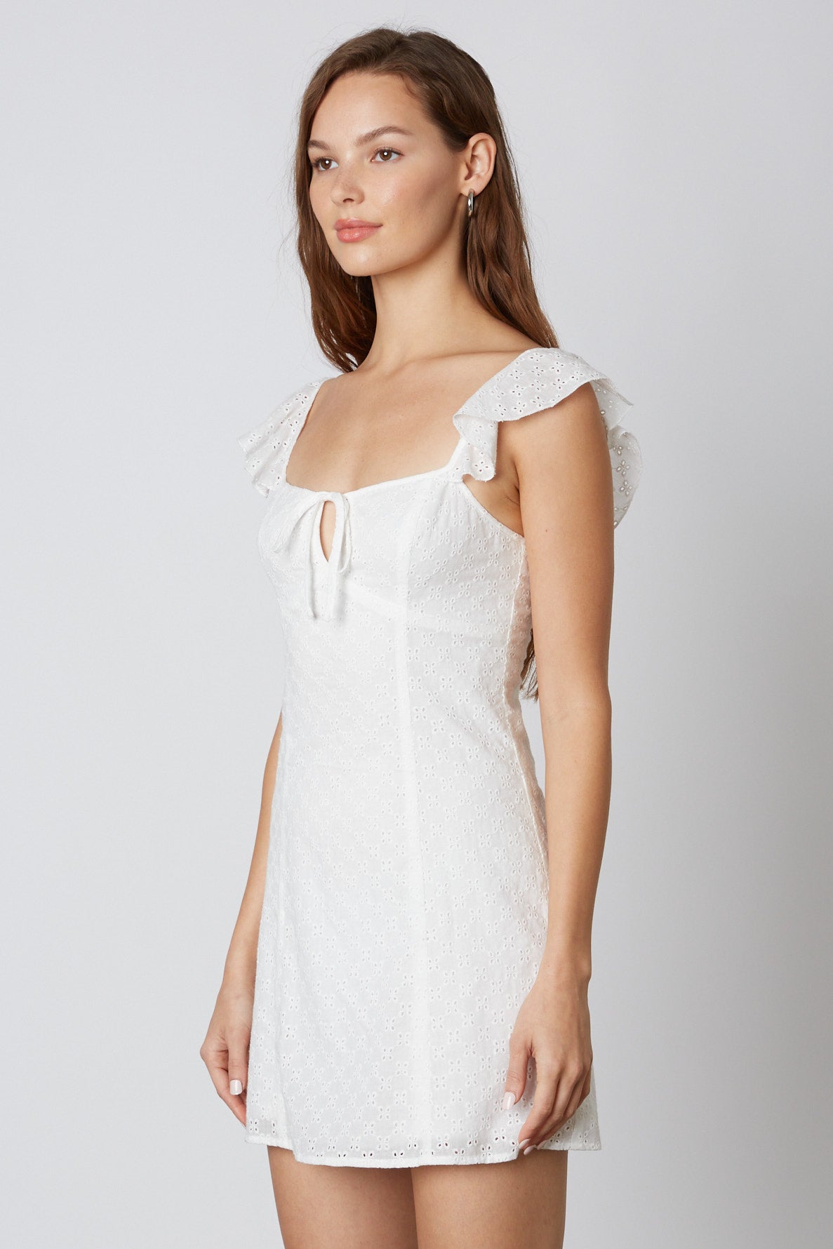 Eyelet Mini Dress in White Side View