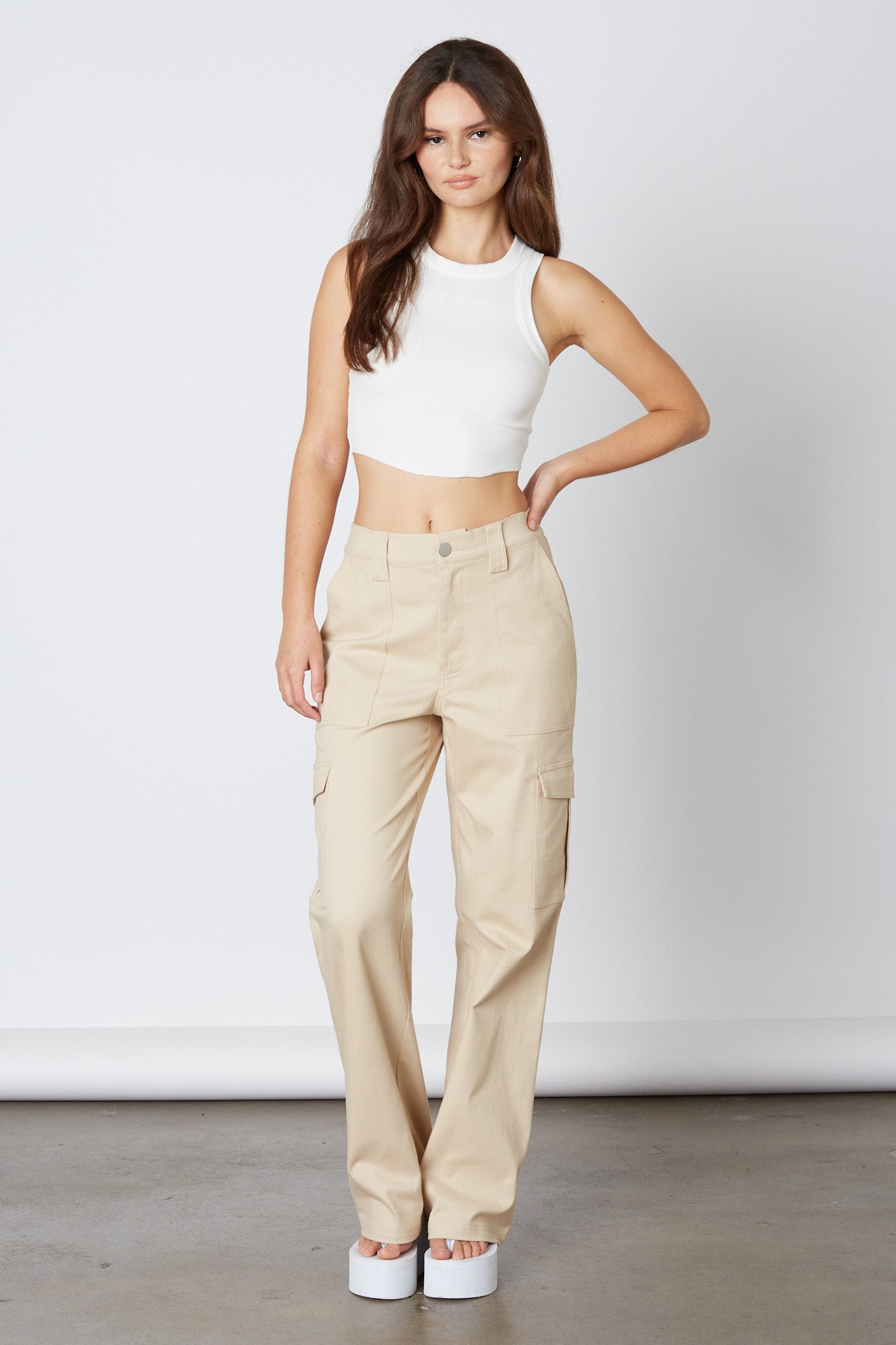 Twill Cargo Pants in Sand Front