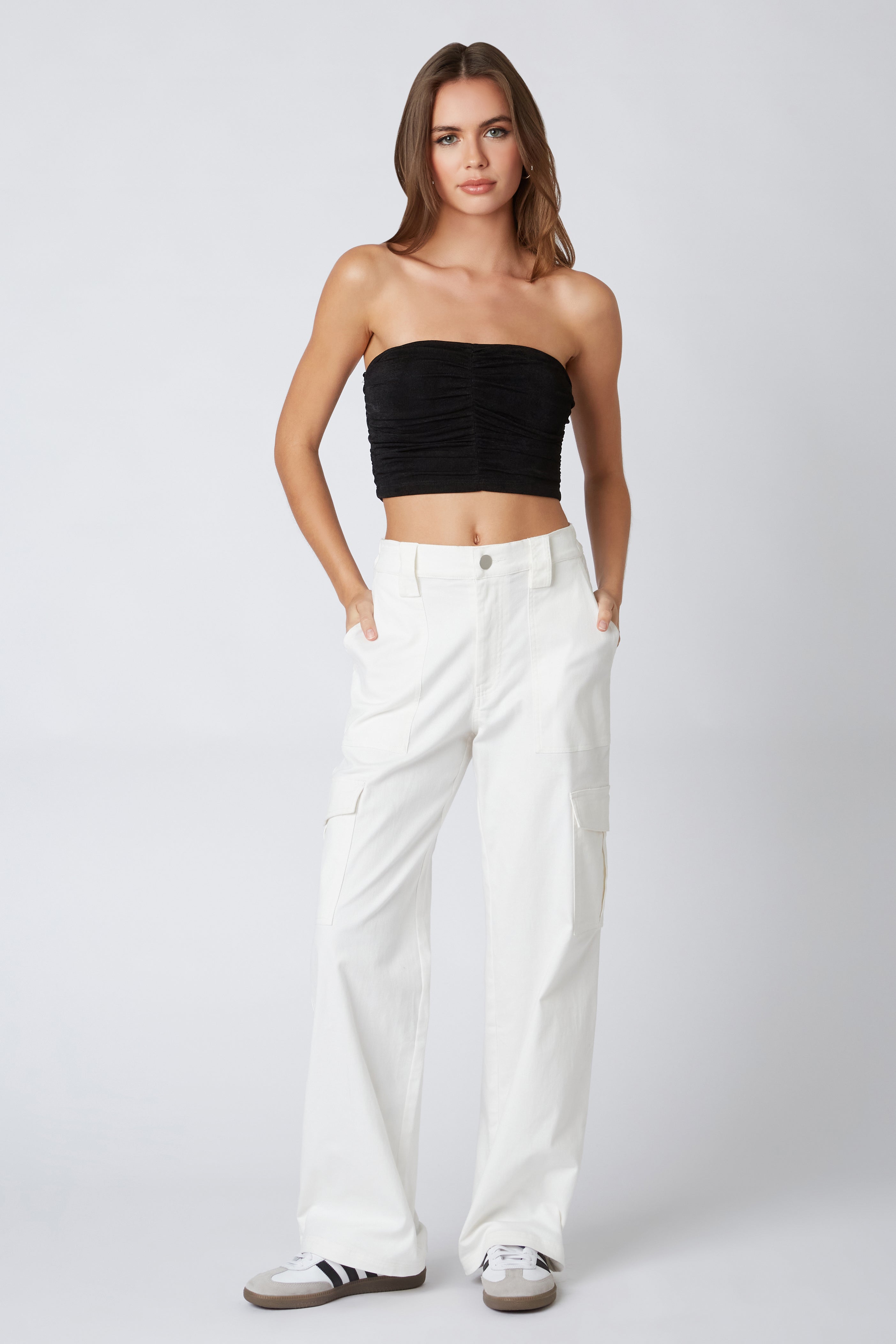 Twill Cargo Pants in White Front