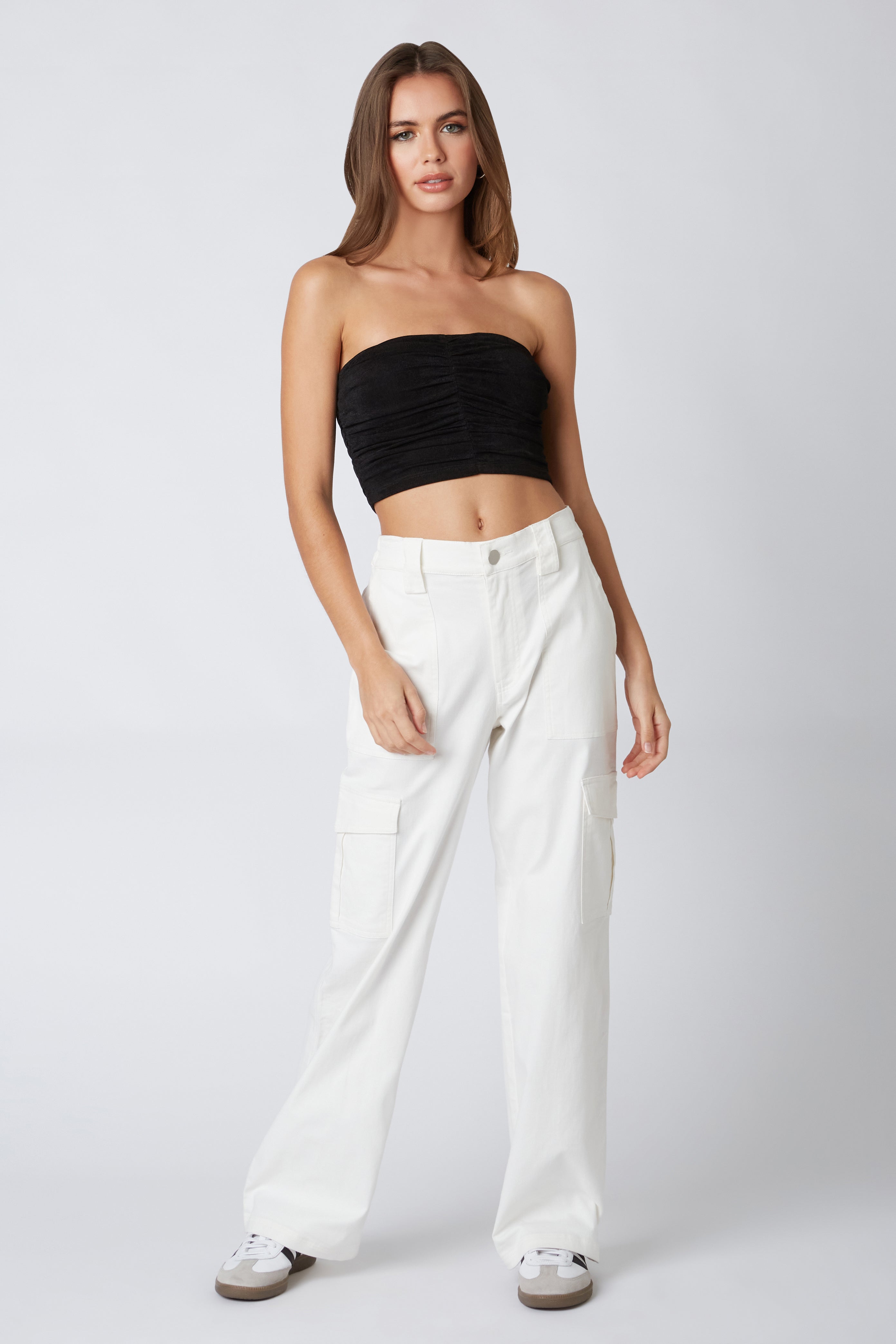 Twill Cargo Pants in White Front