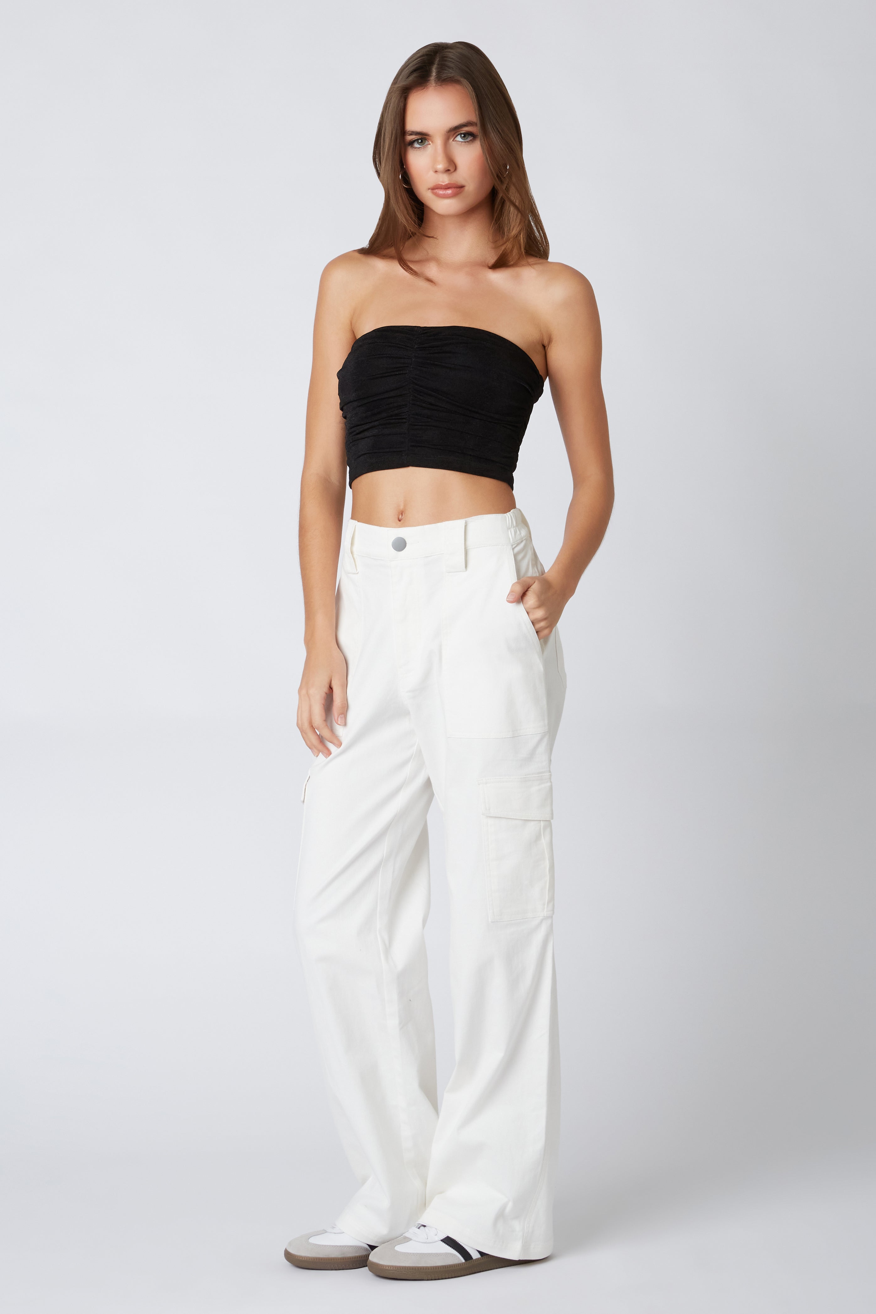 Twill Cargo Pants in White Side