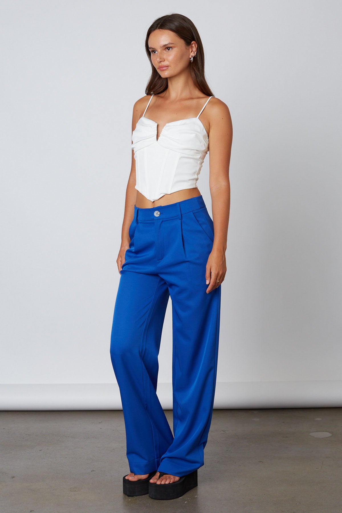 High Waisted Trousers in Cobalt Side View