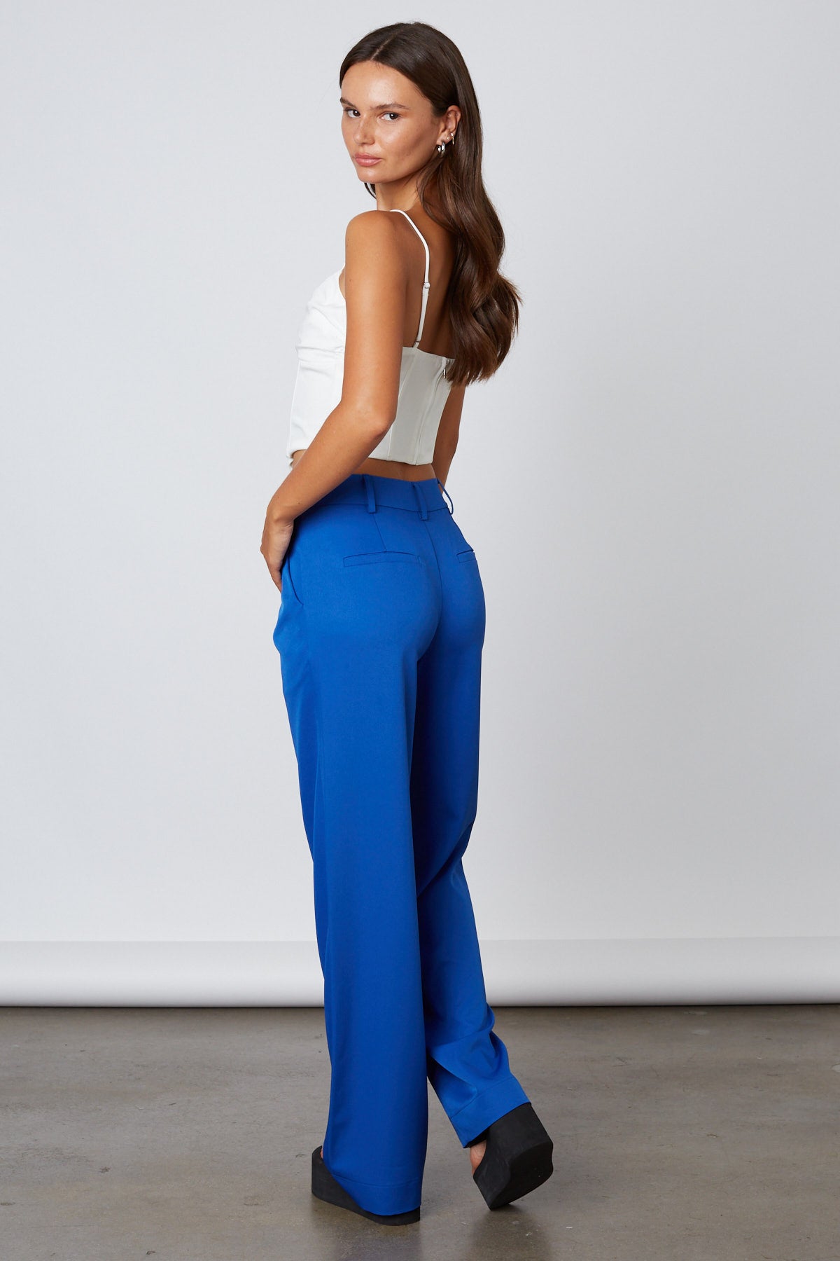 High Waisted Trousers in Cobalt Back View
