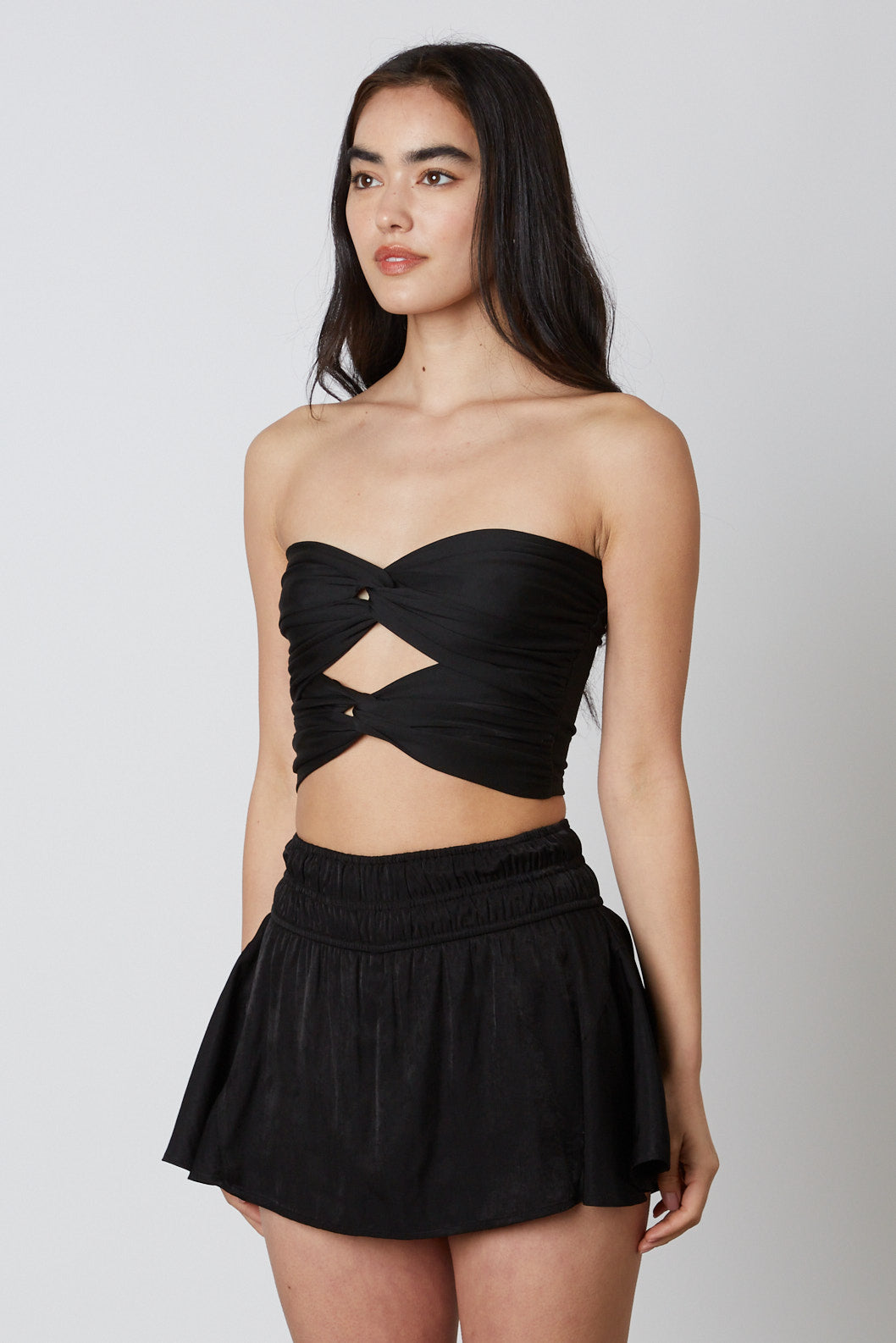 Black Smocked Mini Skirt Side