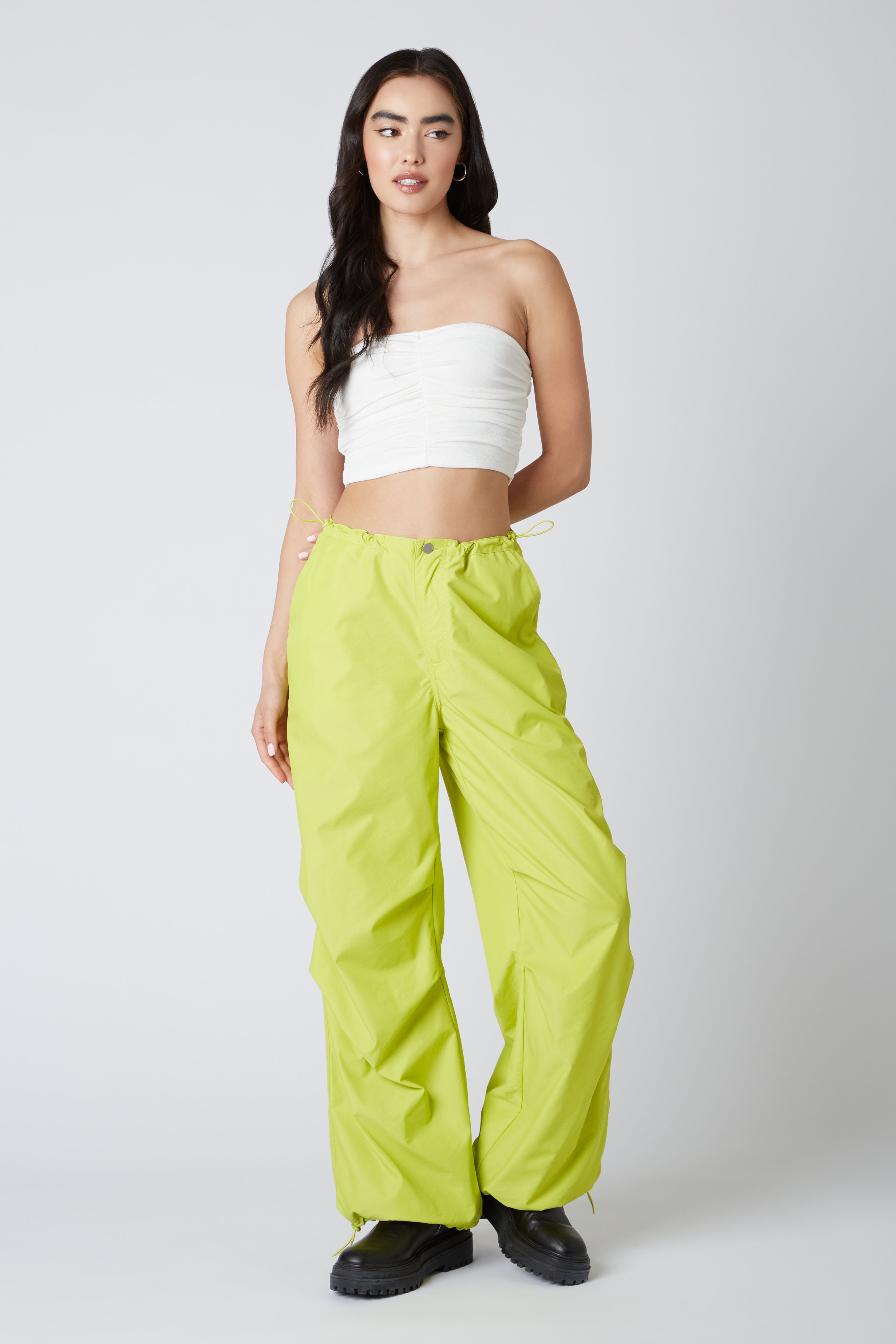 Parachute Pants in Lime Front View