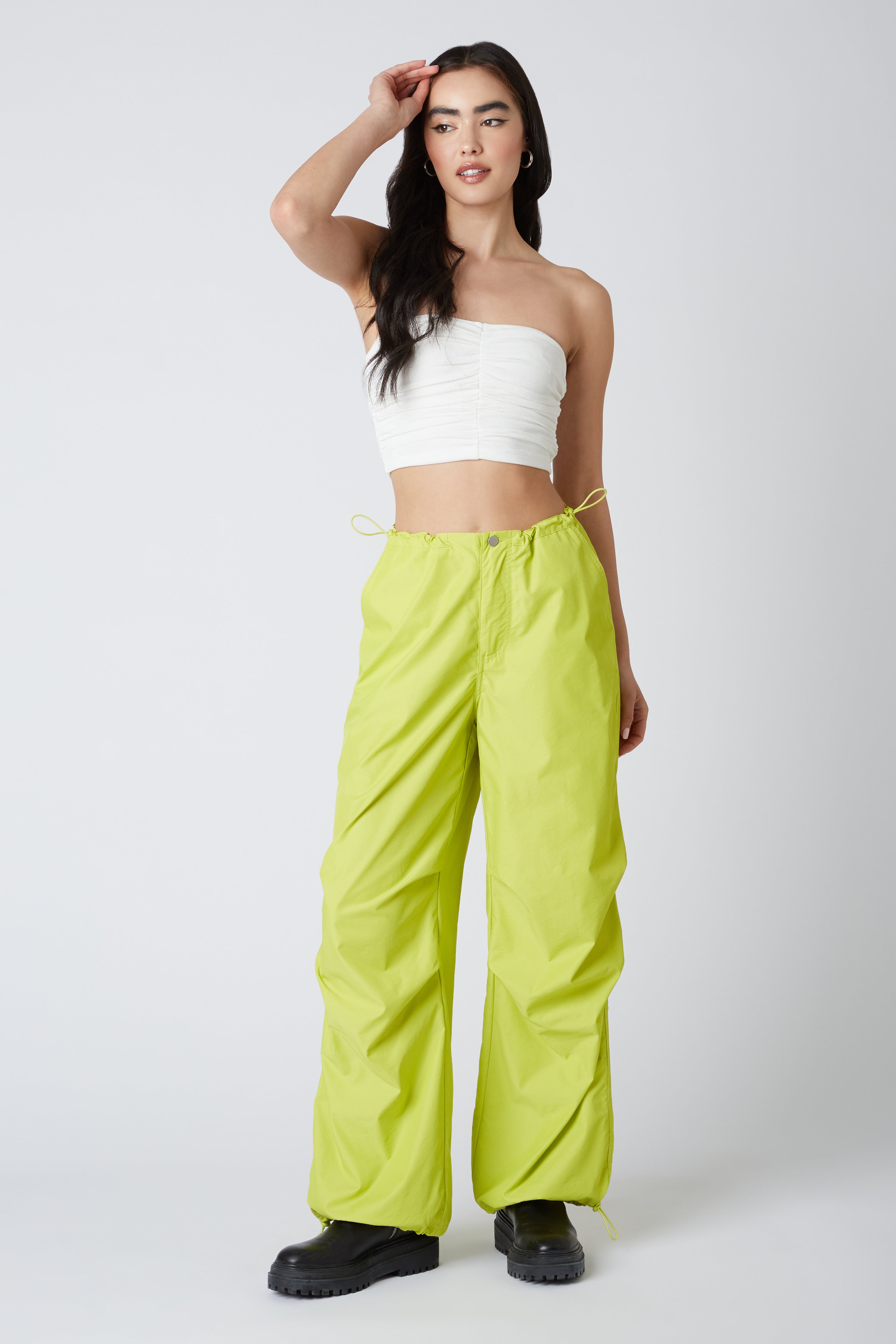 Parachute Pants in Lime Front View
