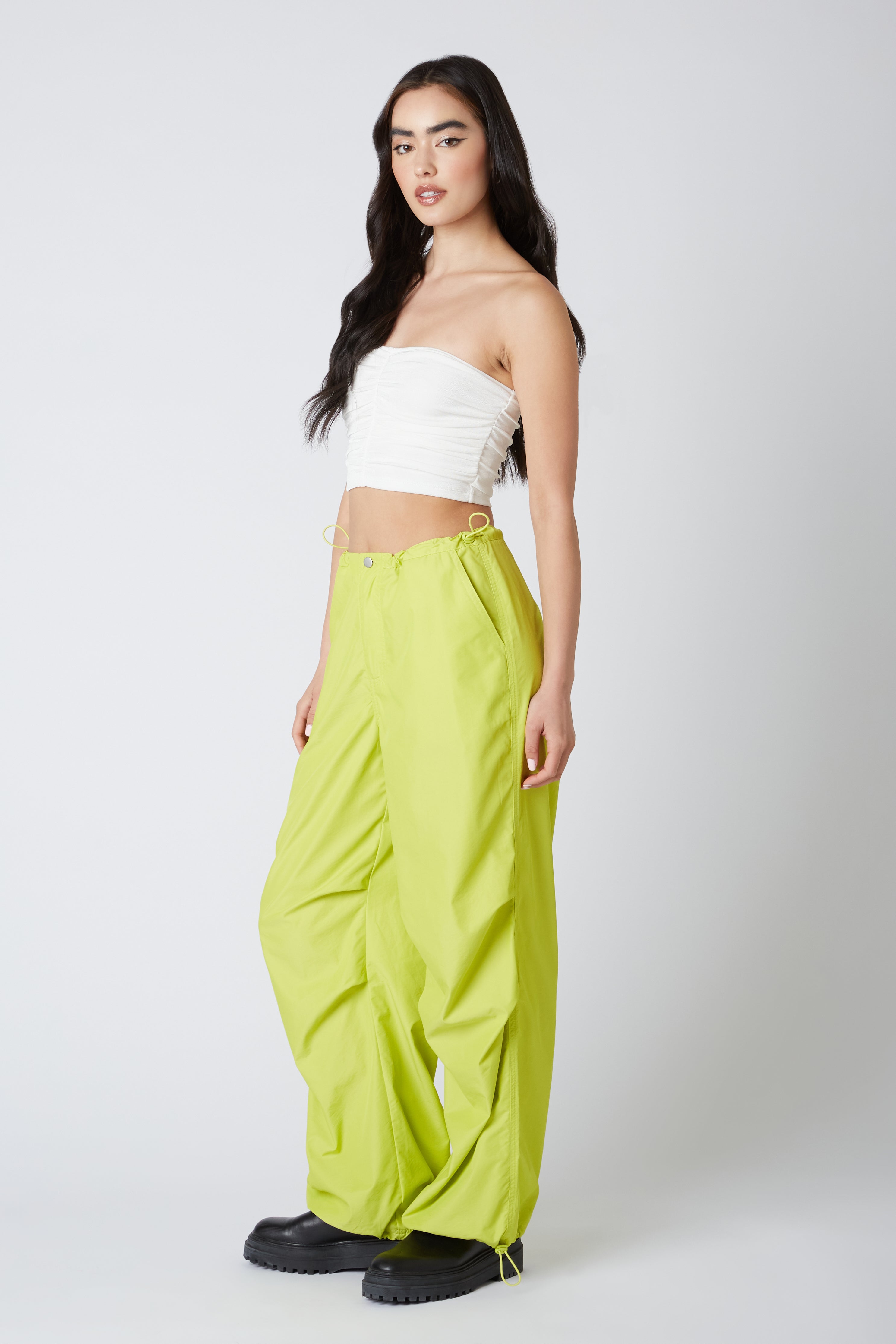 Parachute Pants in Lime Side View
