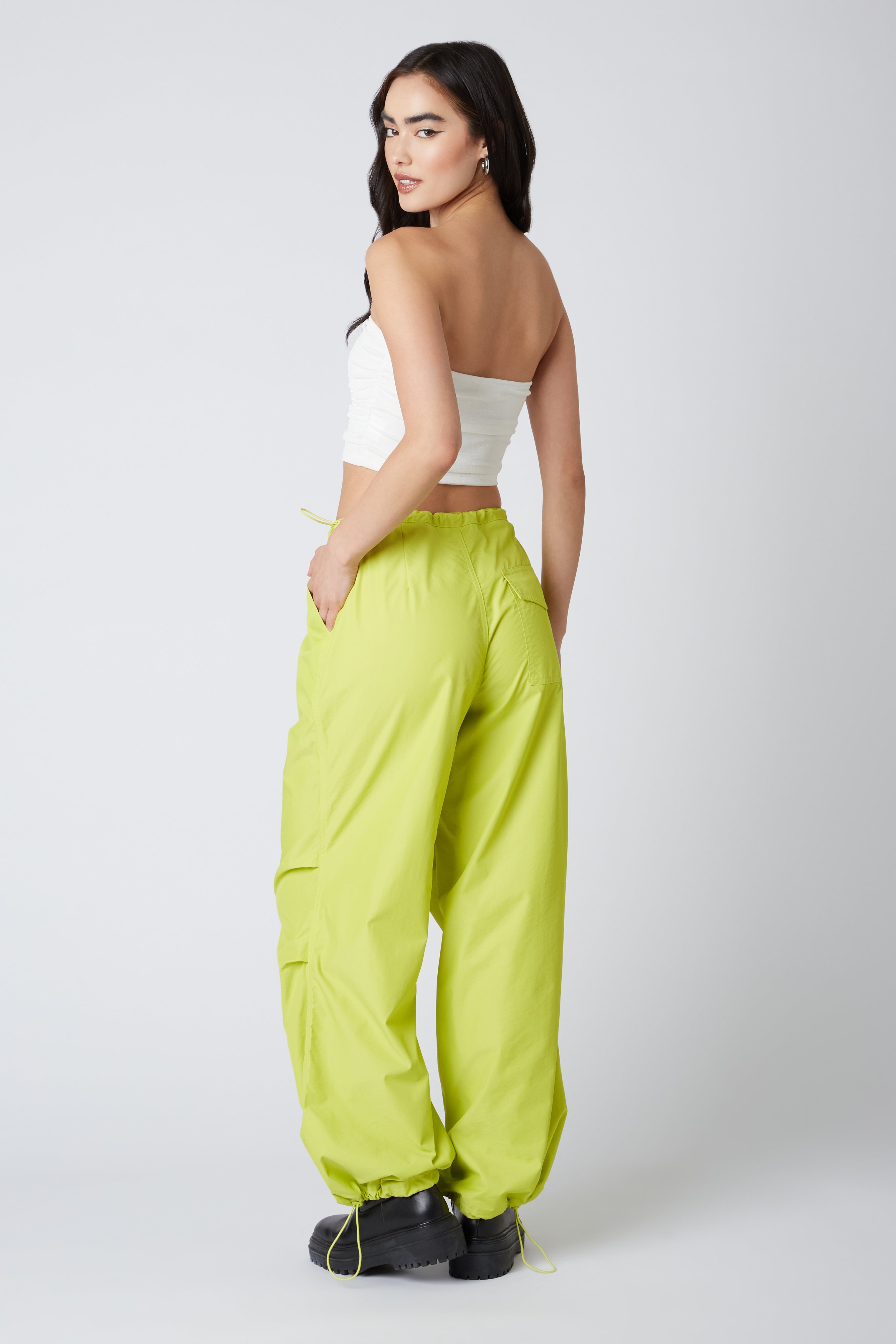 Parachute Pants in Lime Back View