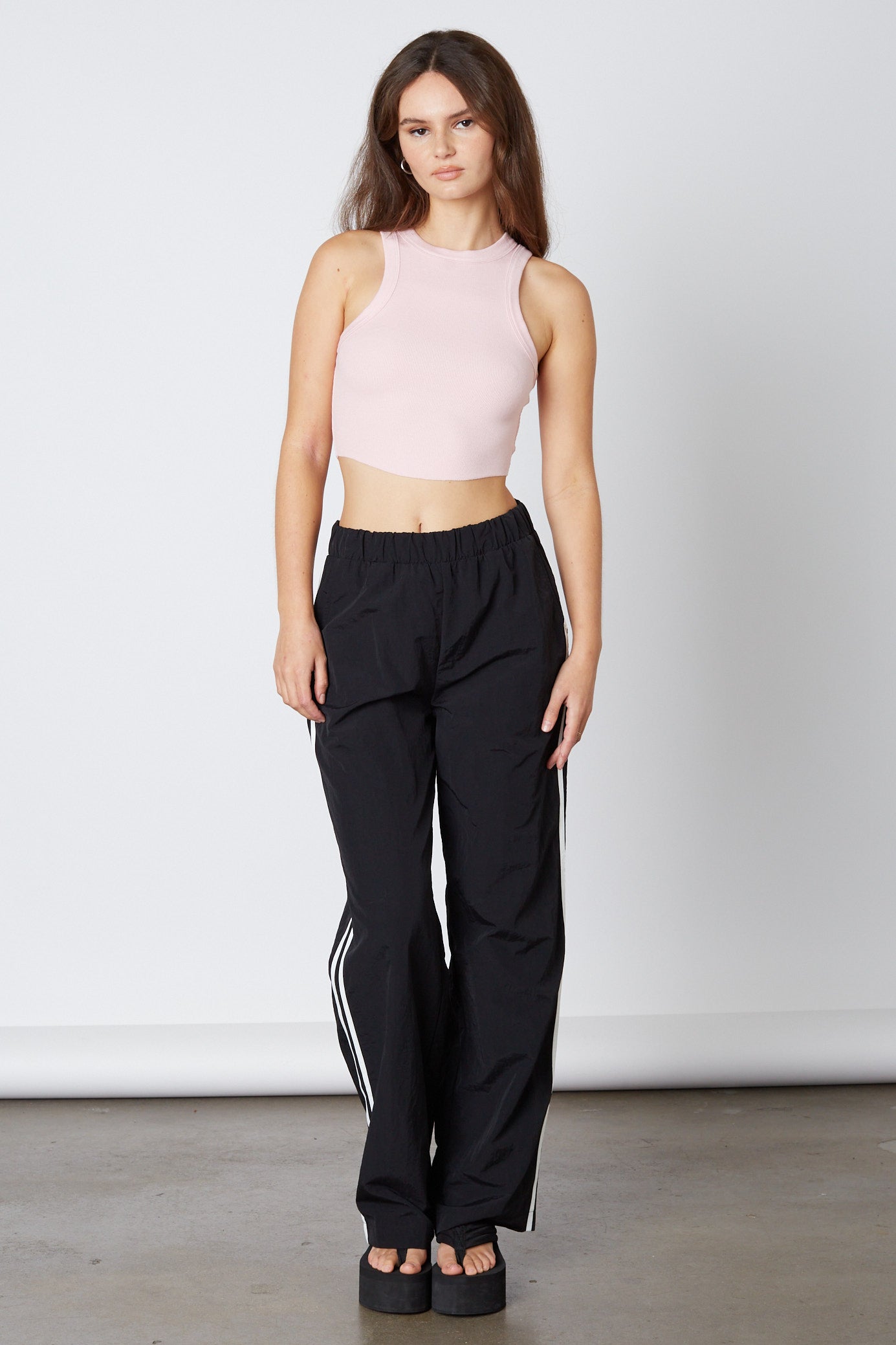 Nylon Track Pant in Black Front
