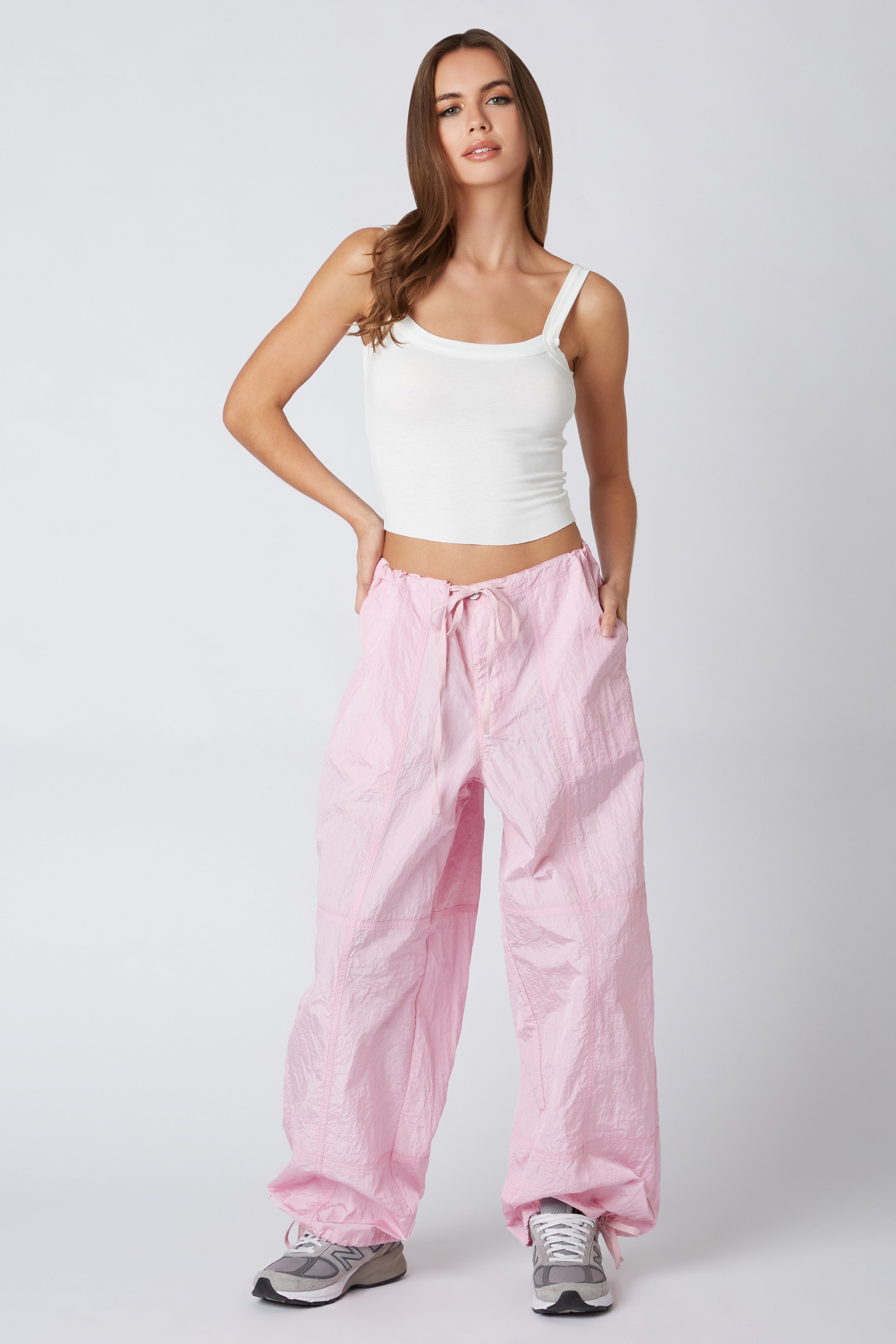 Crinkle Parachute Pant in Pink Front