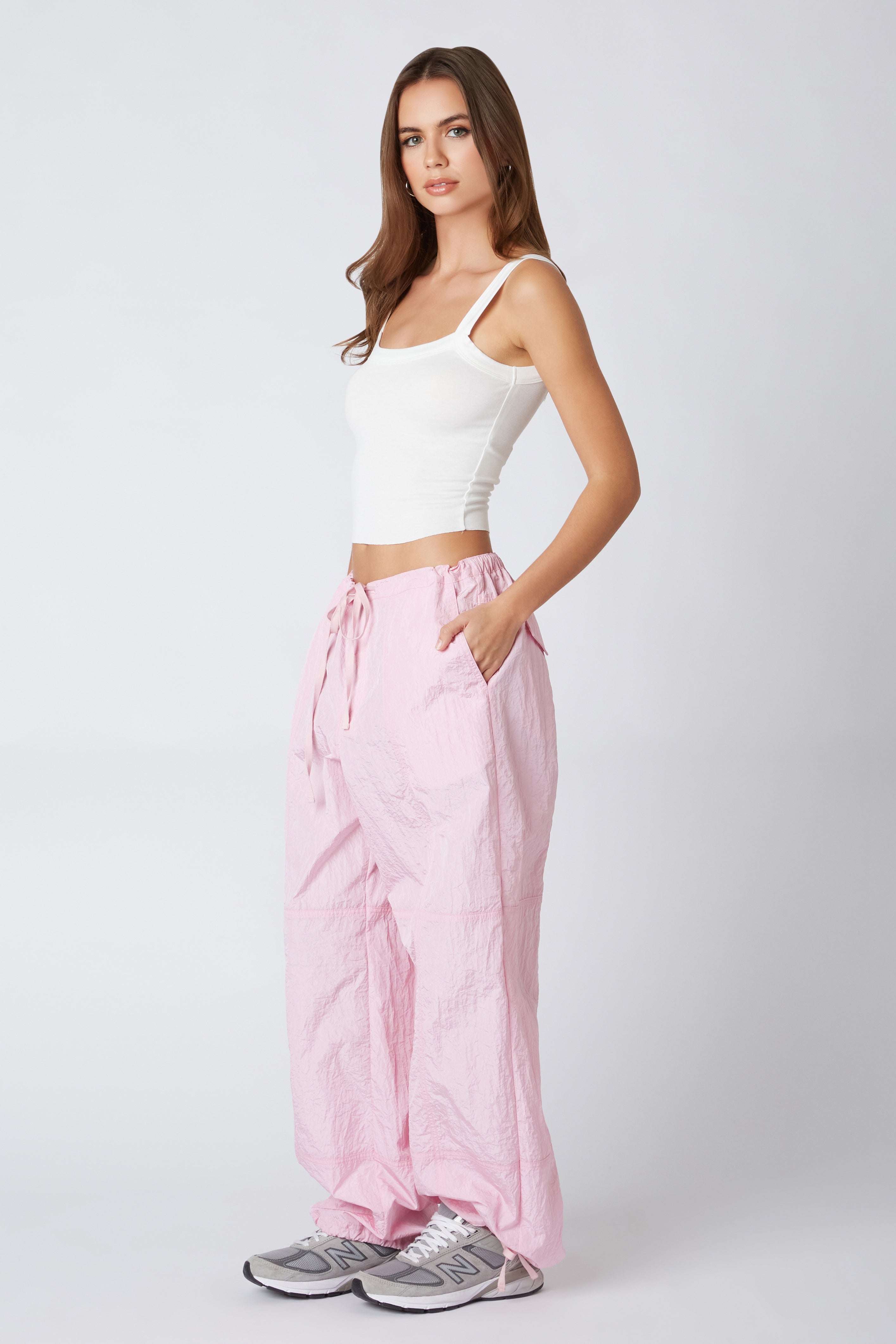 Crinkle Parachute Pant in Pink Side