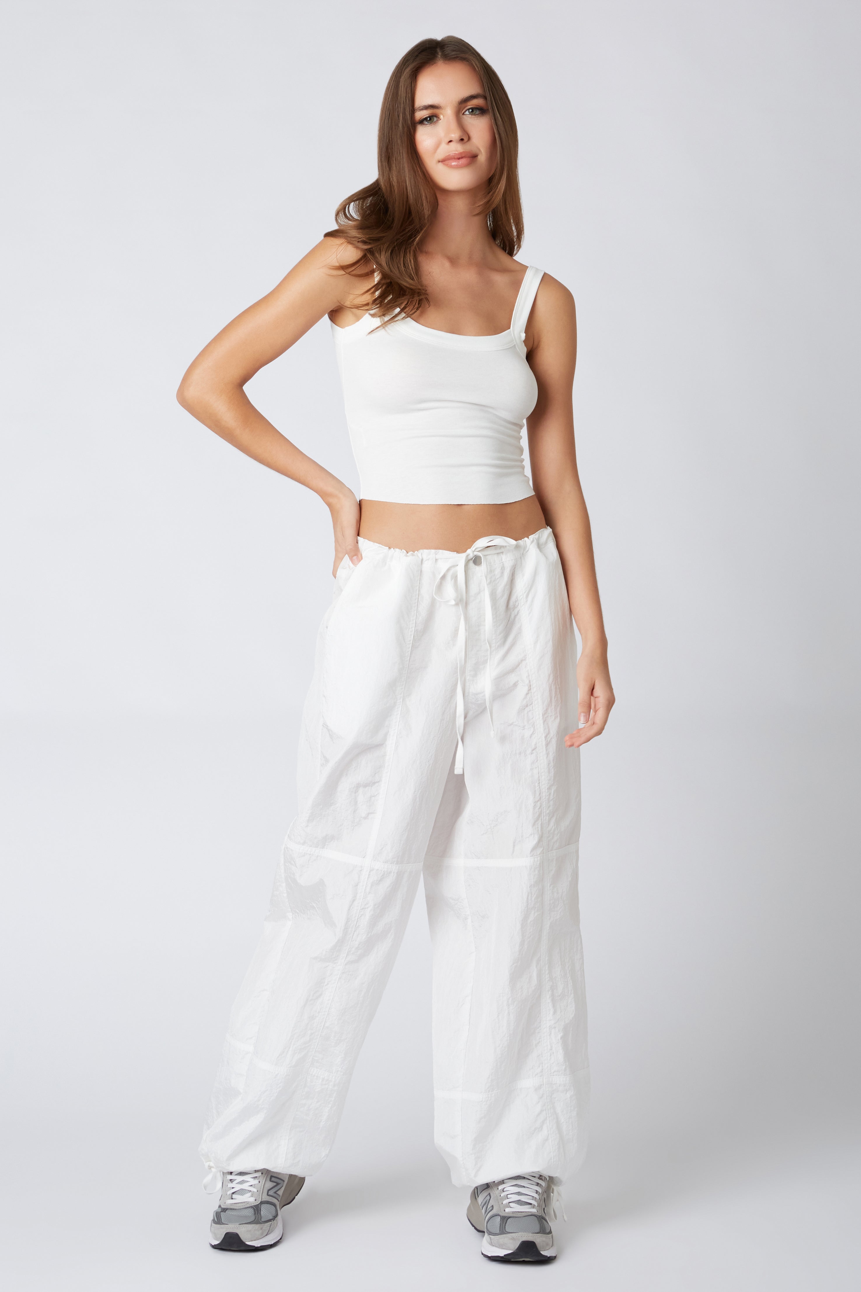 Crinkle Parachute Pant in White Front
