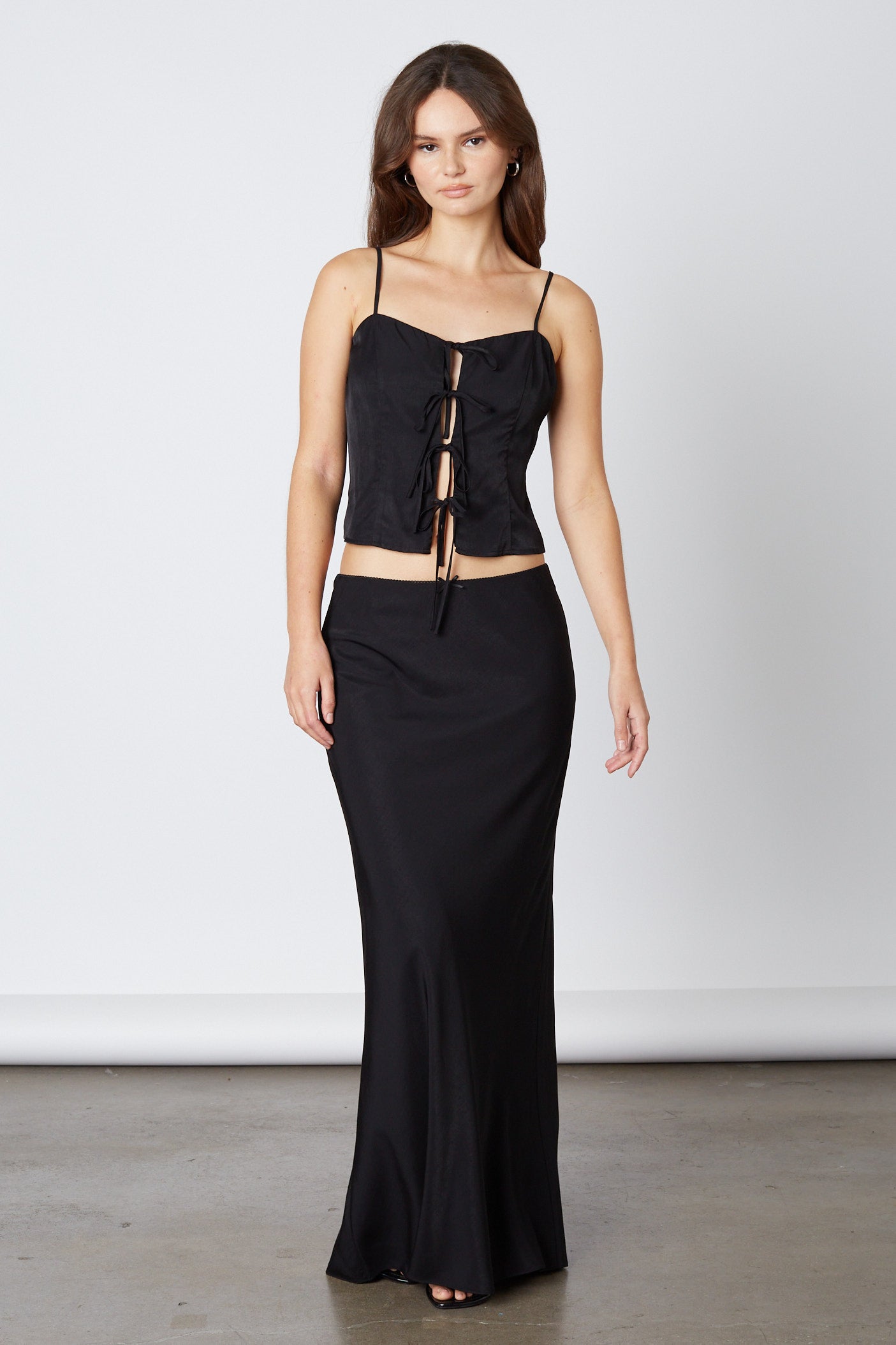 Denim Bias Maxi Skirt in Black Front