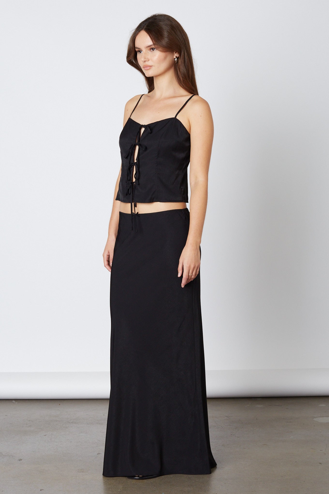 Denim Bias Maxi Skirt in Black Side