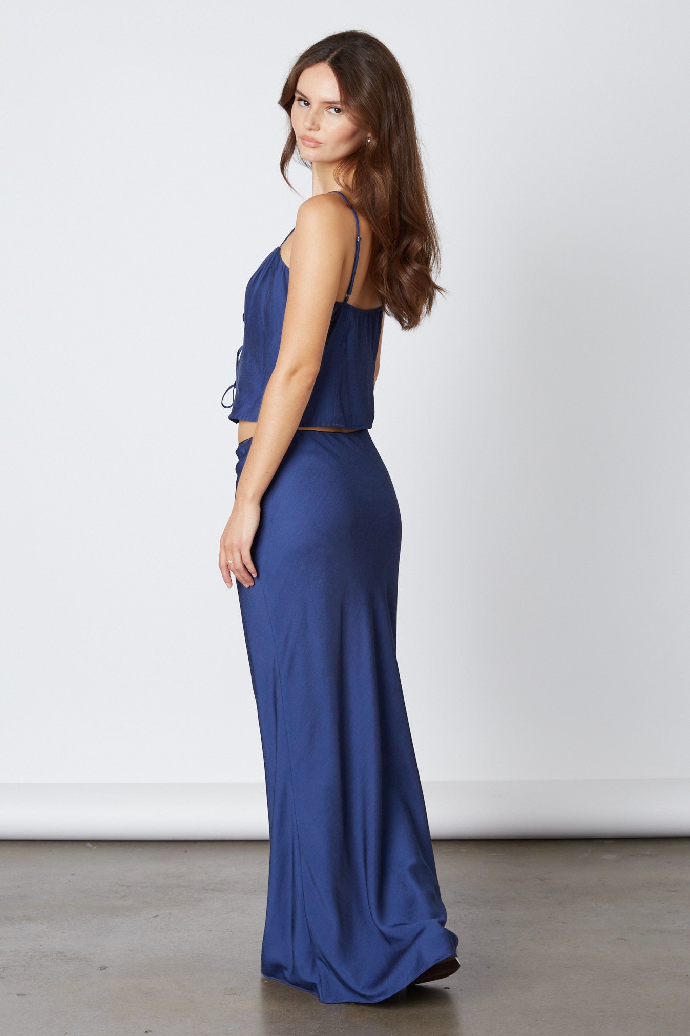 Bias Maxi Skirt in Denim Back