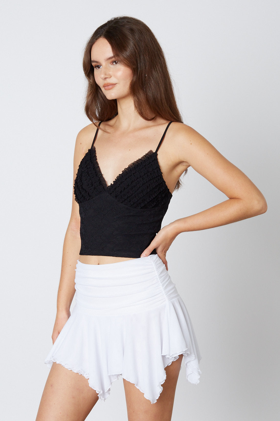 Asymmetrical Mesh Skirt in White Side