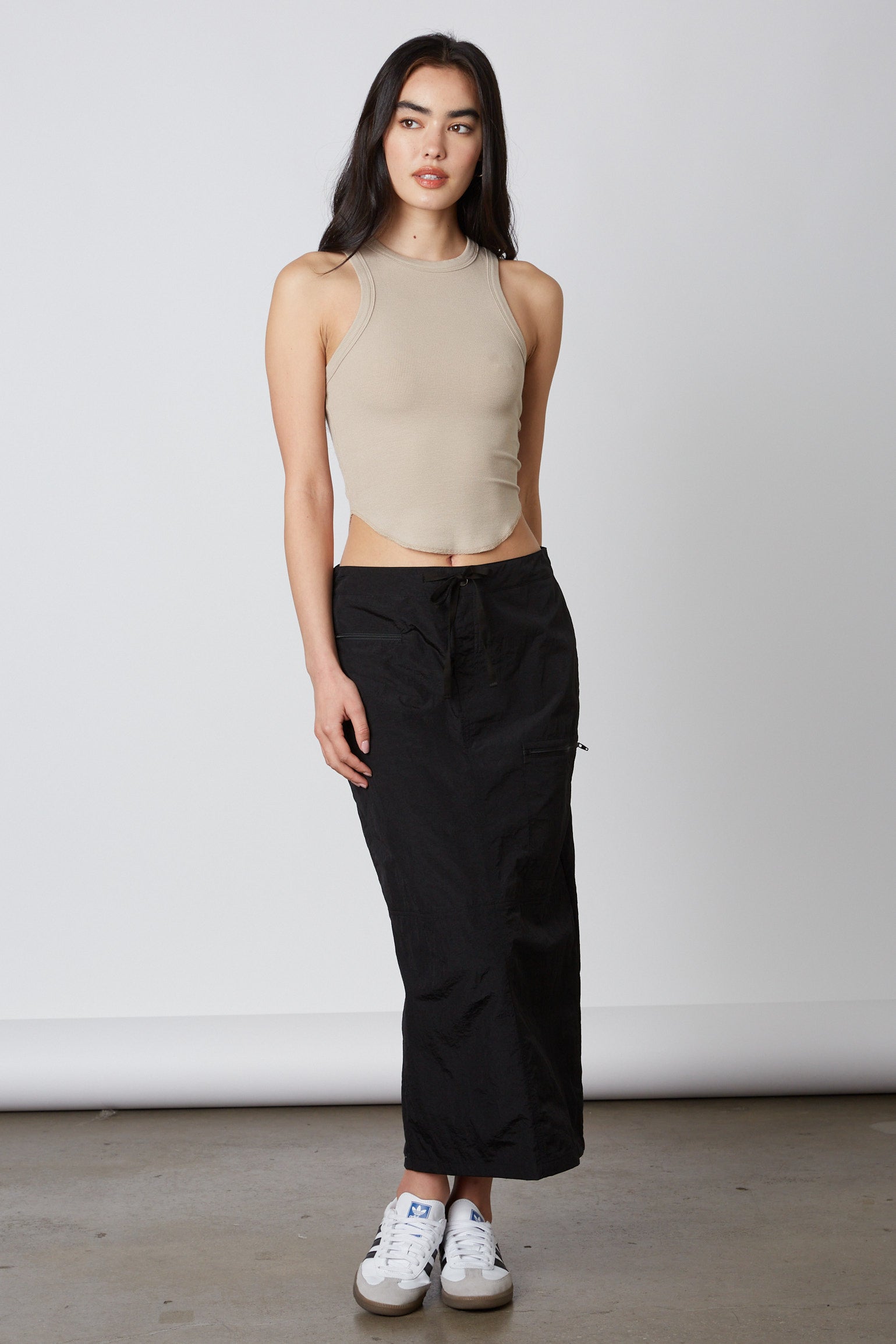 Nylon Cargo Midi Skirt in Black Front