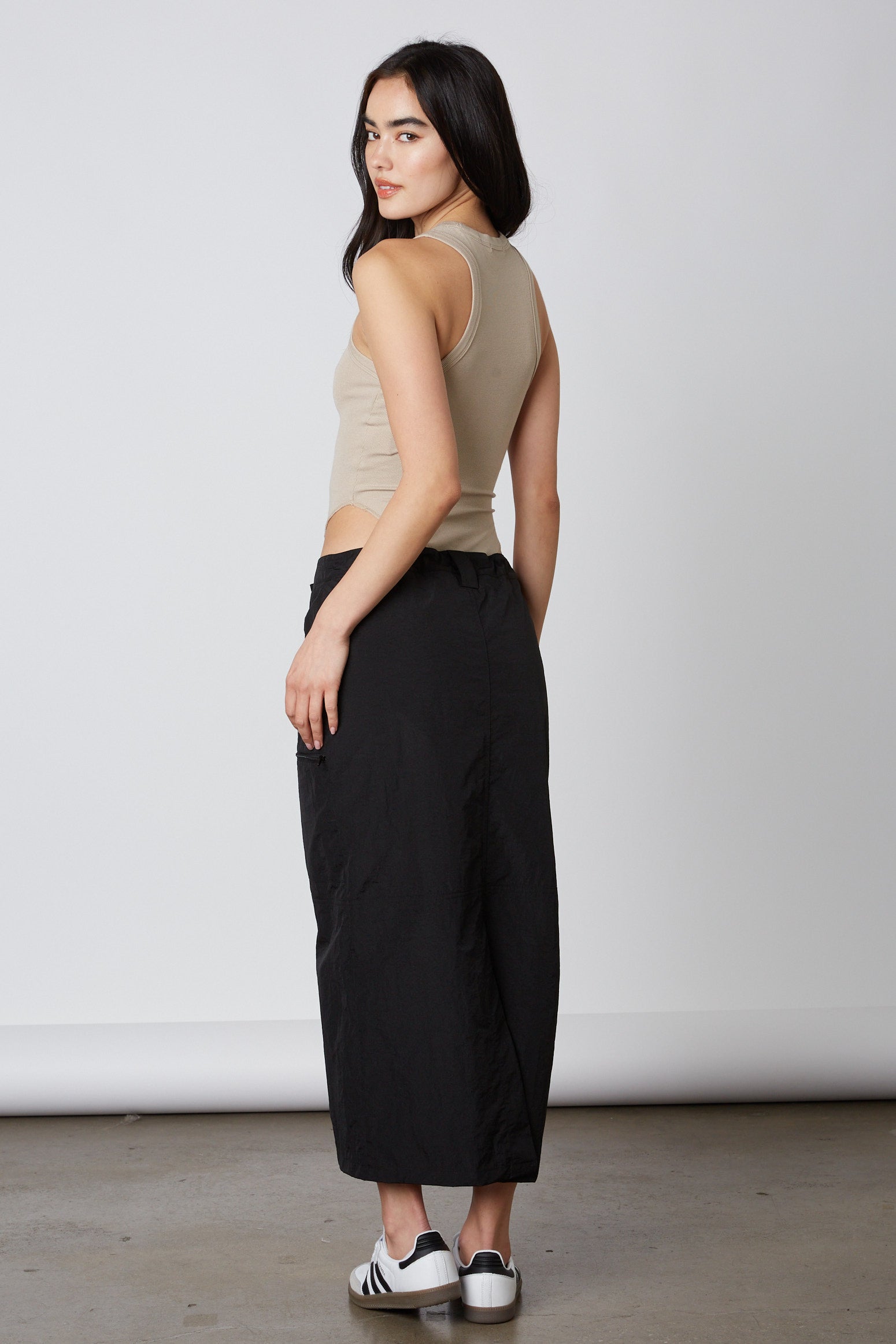 Nylon Cargo Midi Skirt in Black Back