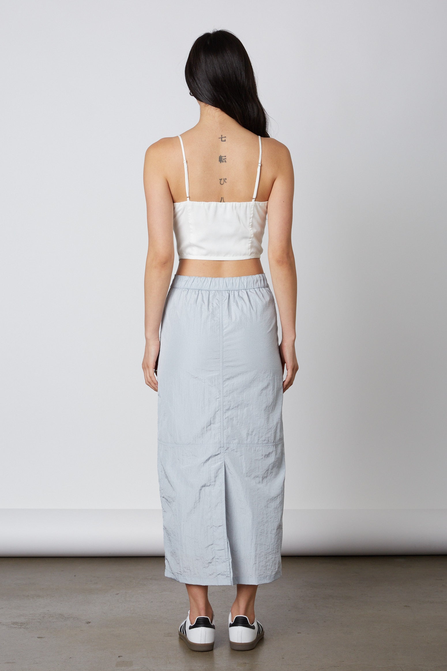 Nylon Cargo Midi Skirt in Steel Back