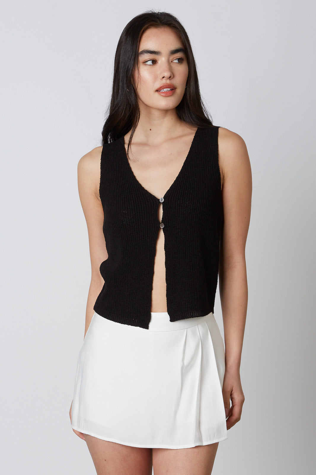 Pleated Mini Skort in White Front