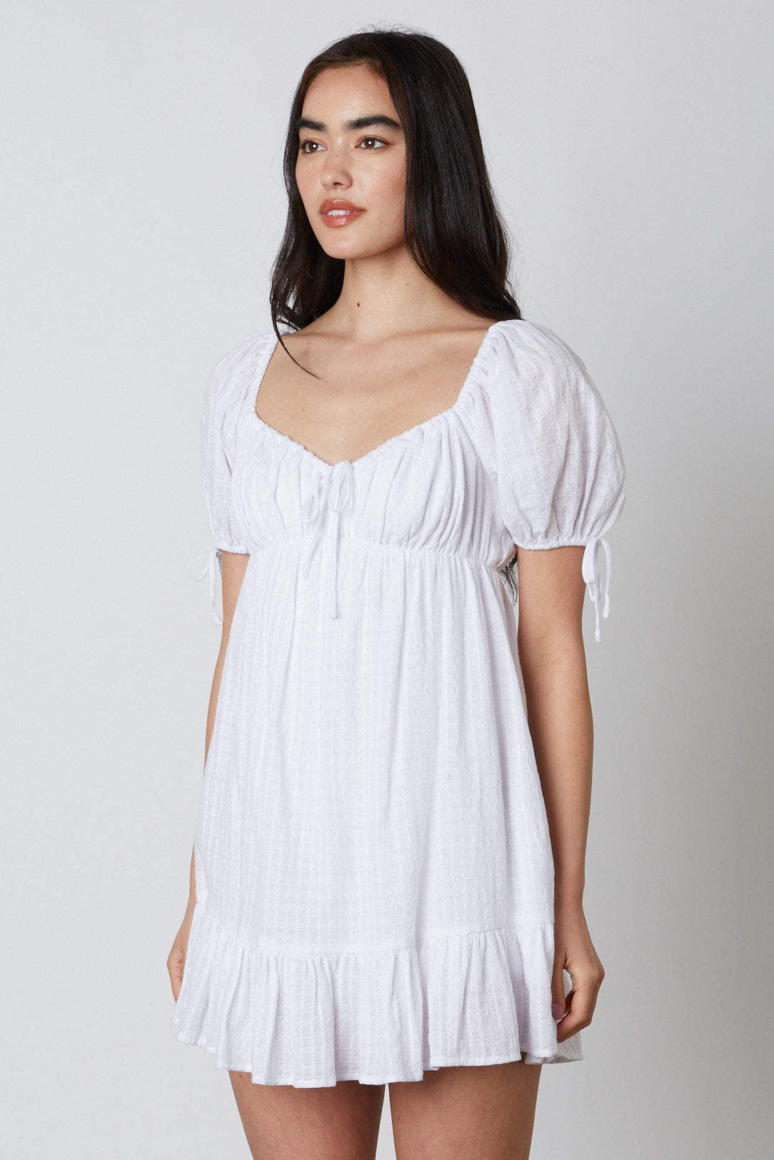 Puff Sleeve Babydoll Romper in White Side