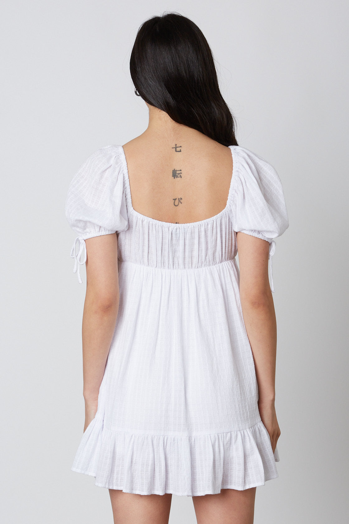 Puff Sleeve Babydoll Romper in White Back