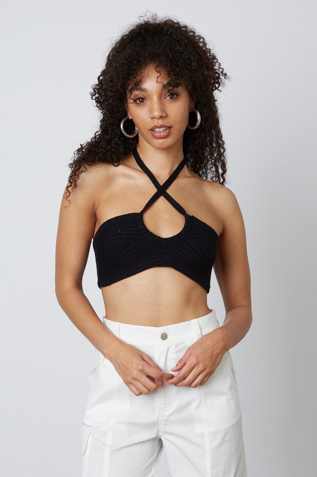 Sweater Knit Bralette in Black Front View