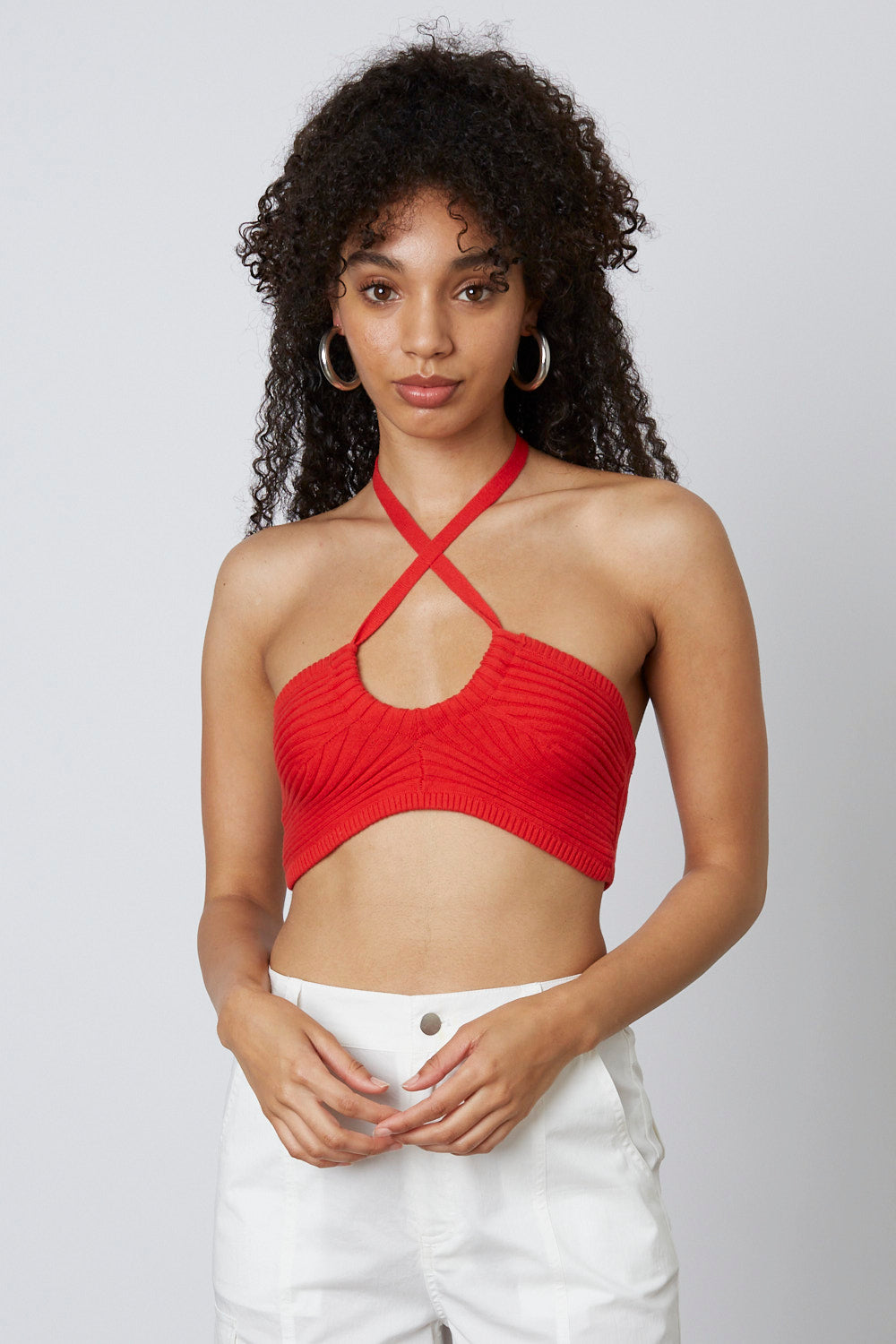 Sweater Knit Bralette in Tomato Red Front View