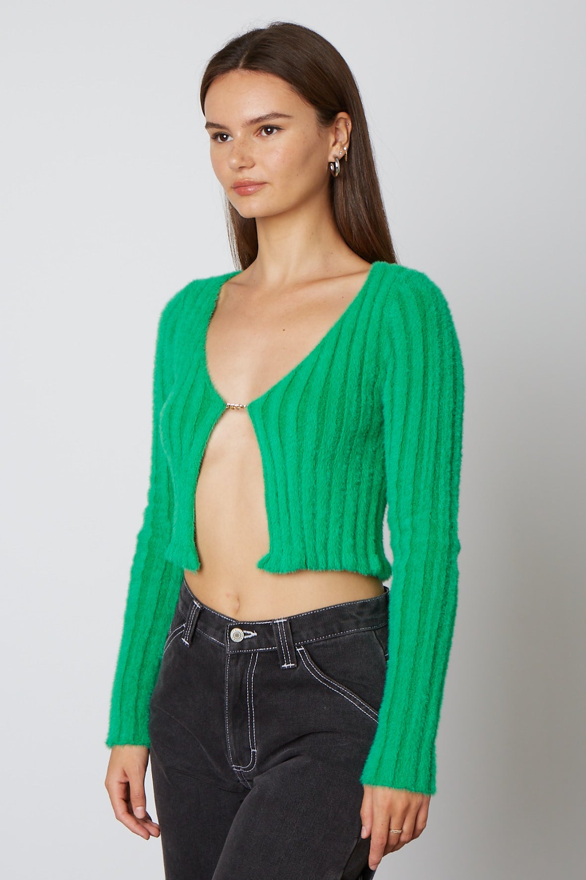 Chenille Chainlink Cardigan in Kelly Green Side View