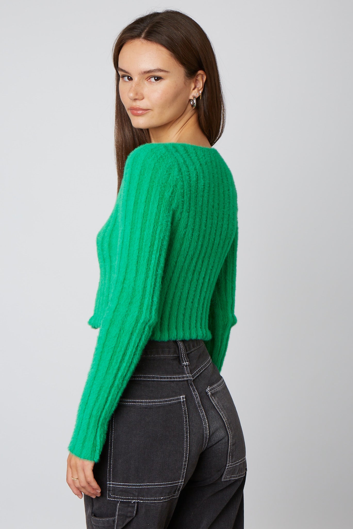 Chenille Chainlink Cardigan in Kelly Green Back View