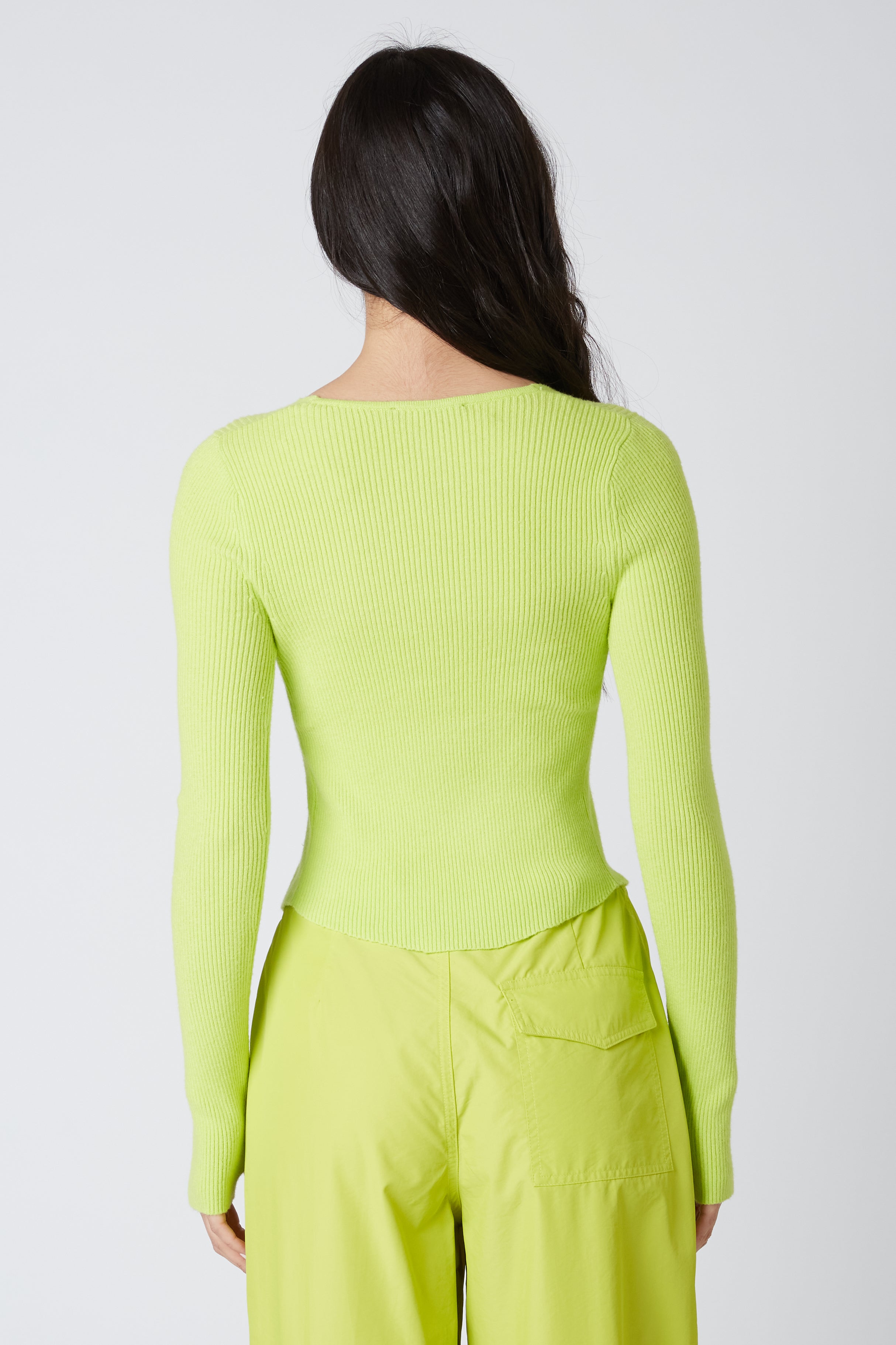 Keyhole Ribbed Sweater in Lime Back View