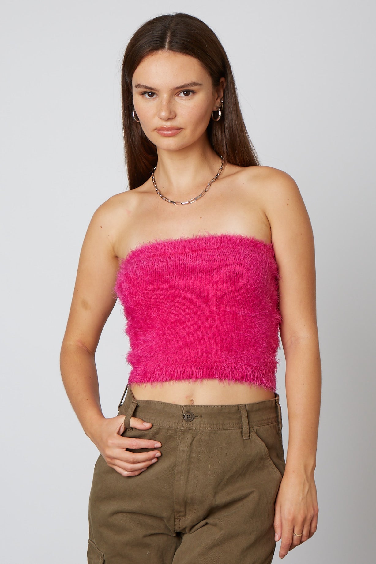 Fuzzy Knit Tube Top in Orchid Front