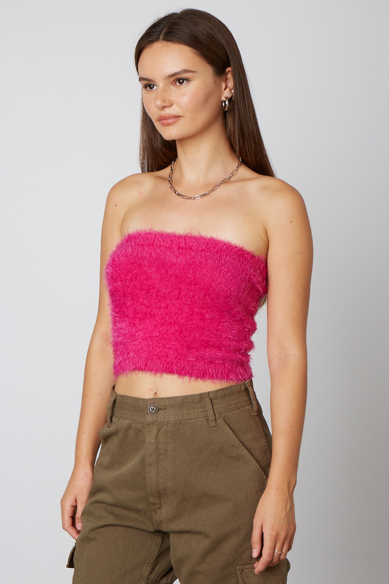Fuzzy Knit Tube Top in Orchid Side