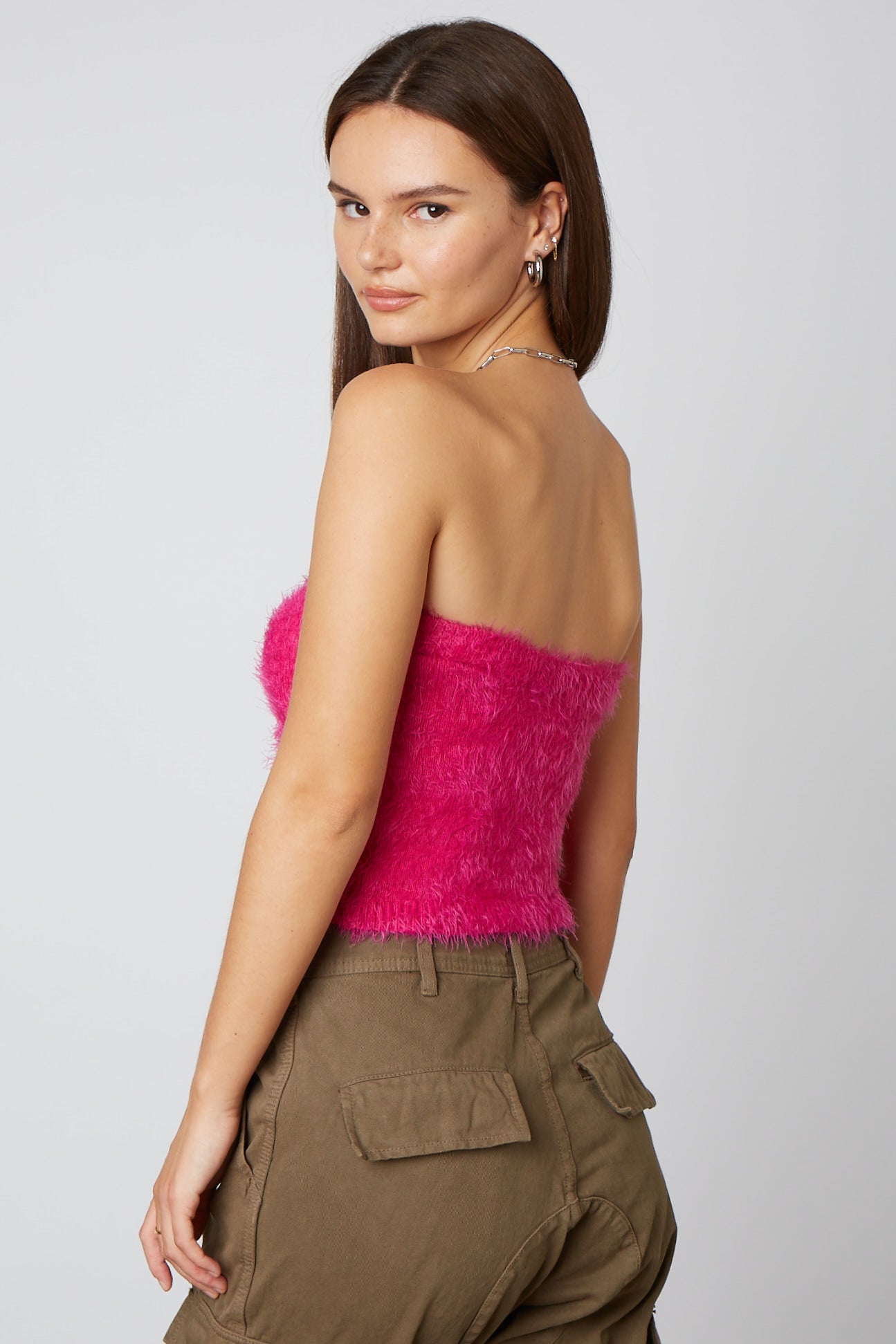 Fuzzy Knit Tube Top in Orchid Back