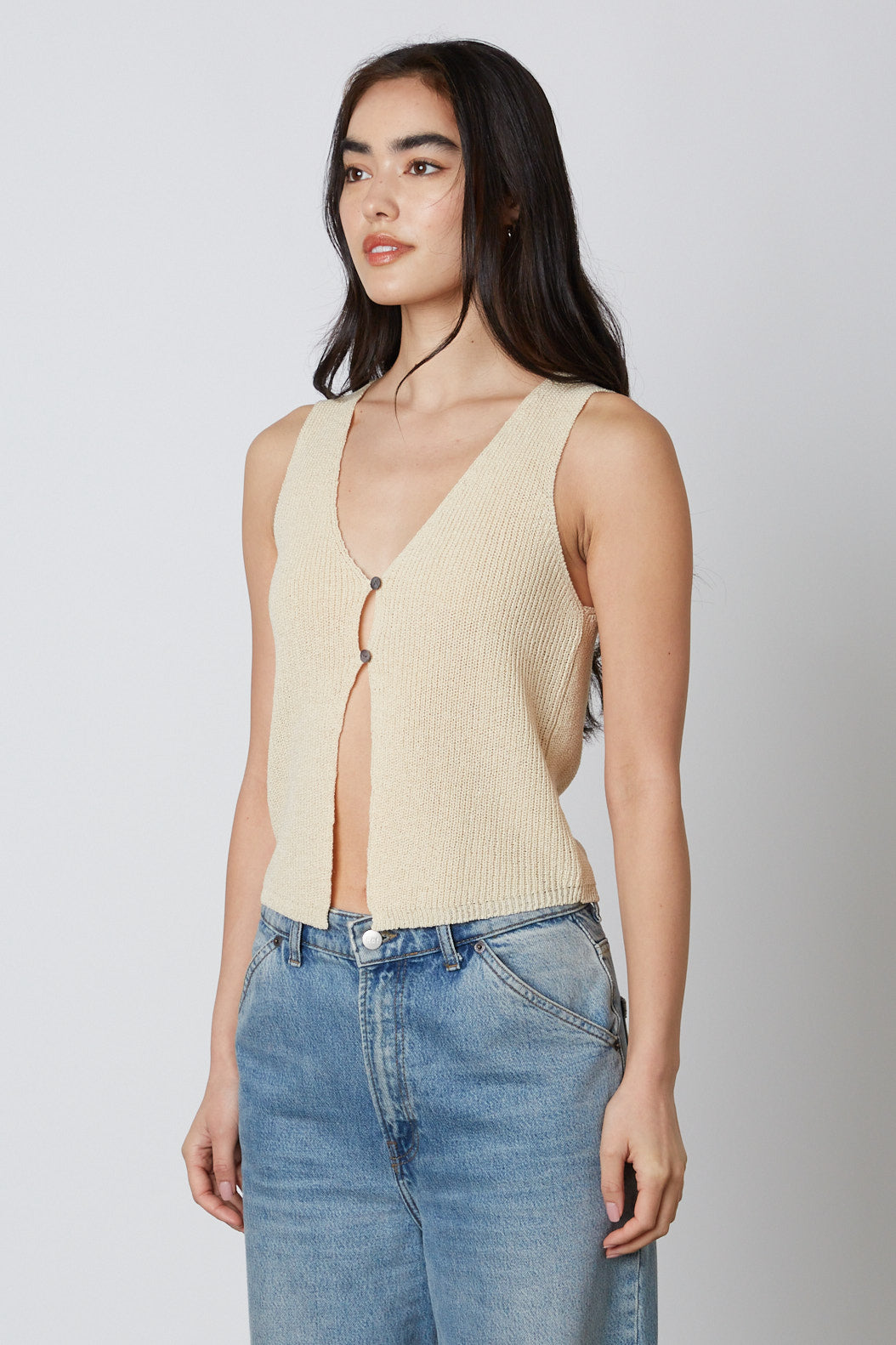 Natural Sleeveless Knit Top Side