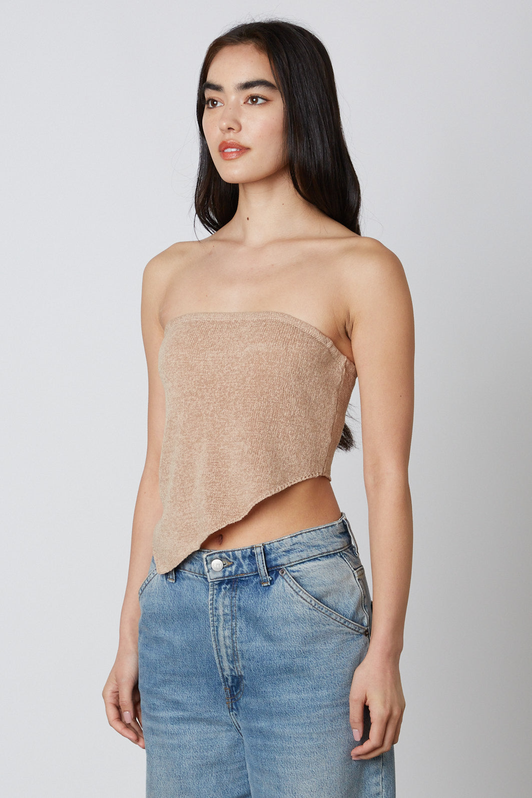 Taupe Knit Asymmetrical Top Side