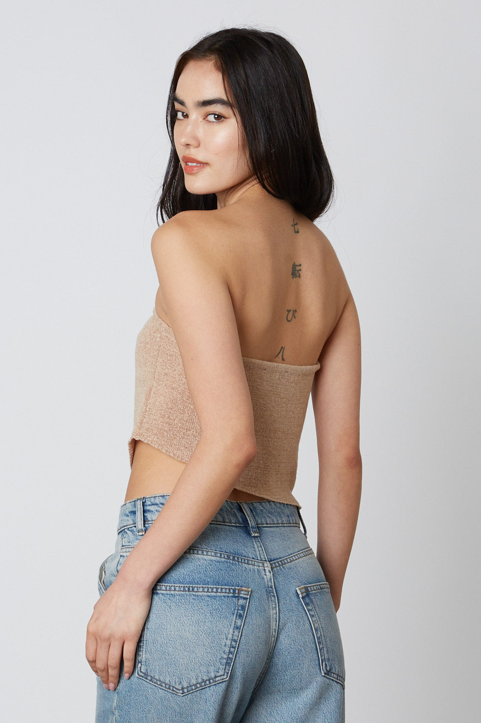 Taupe Knit Asymmetrical Top Back