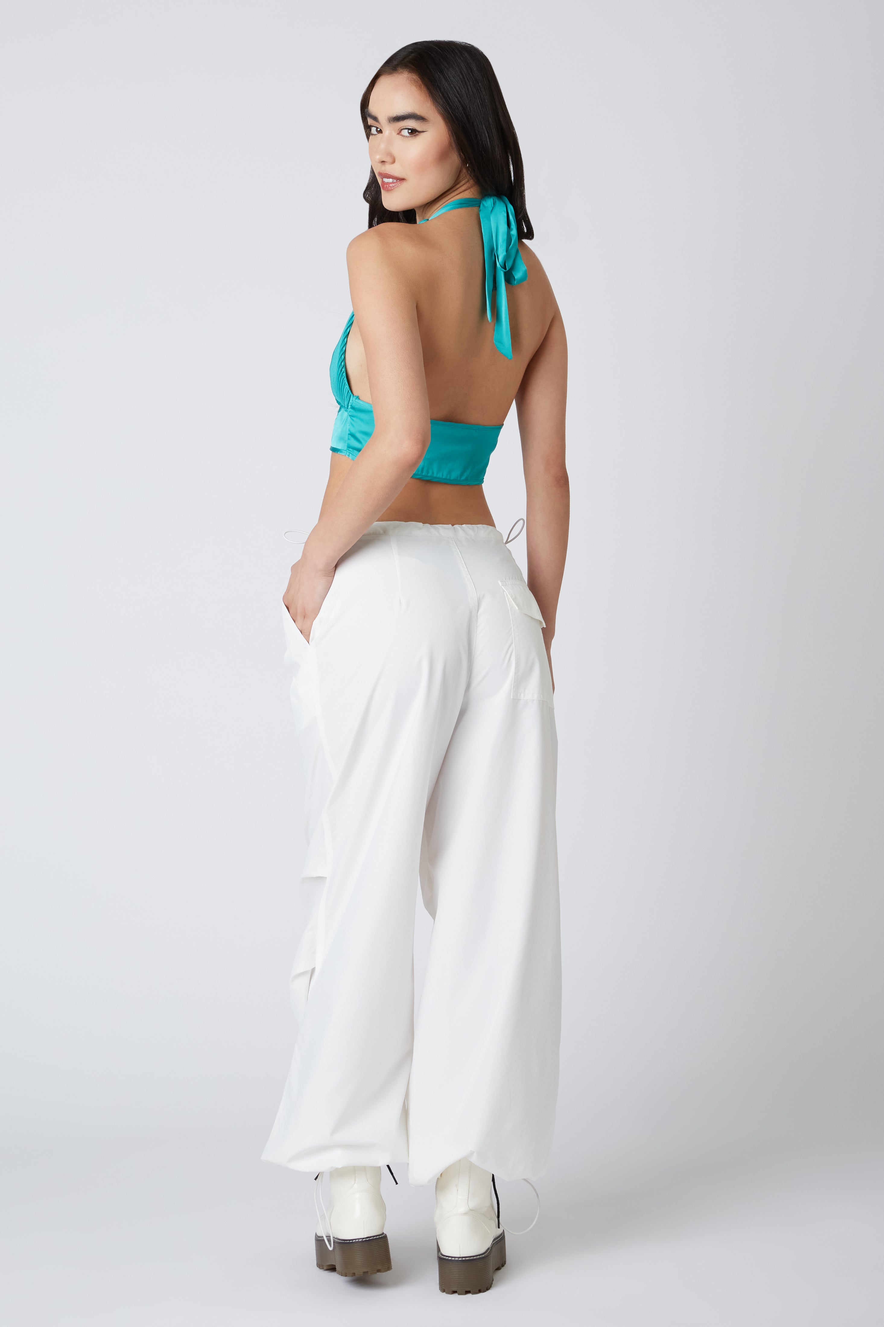 Pleated Halter Top in Turq Back