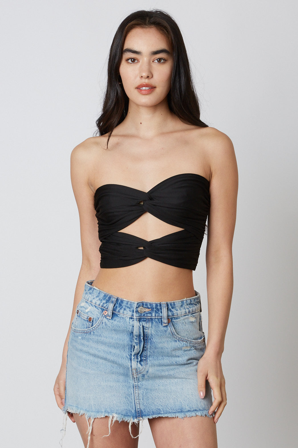 Cut Out Cropped Tube Top in Black Front
