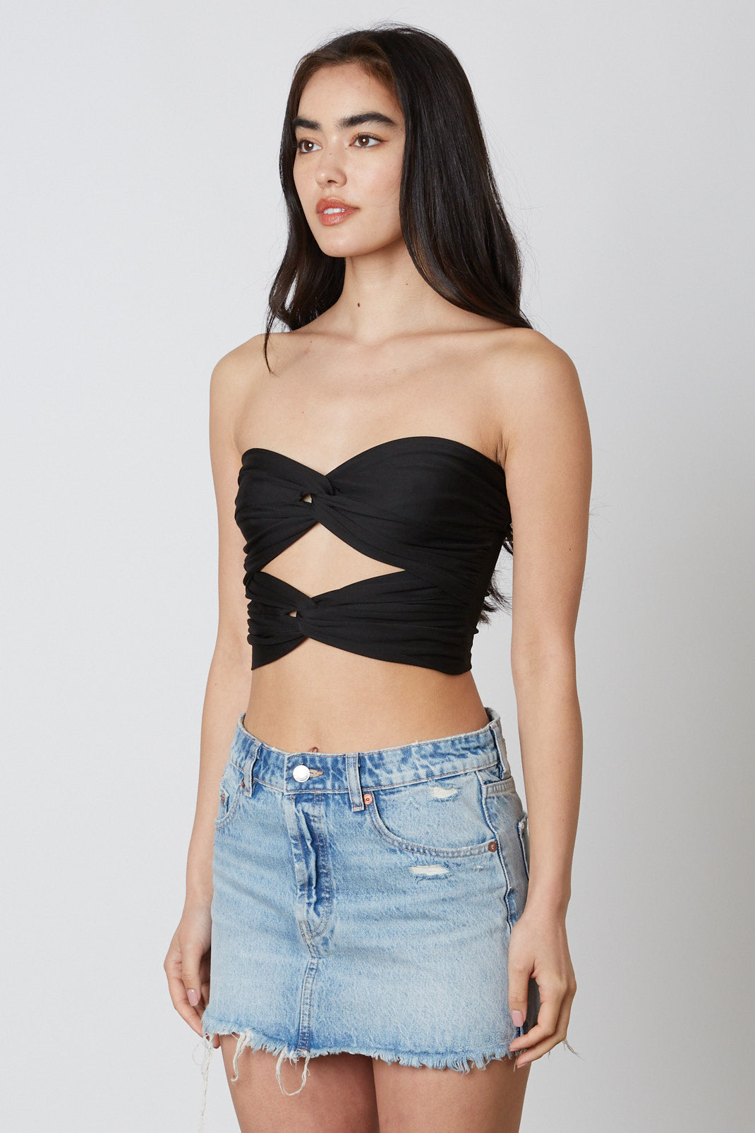 Cut Out Cropped Tube Top in Black Side