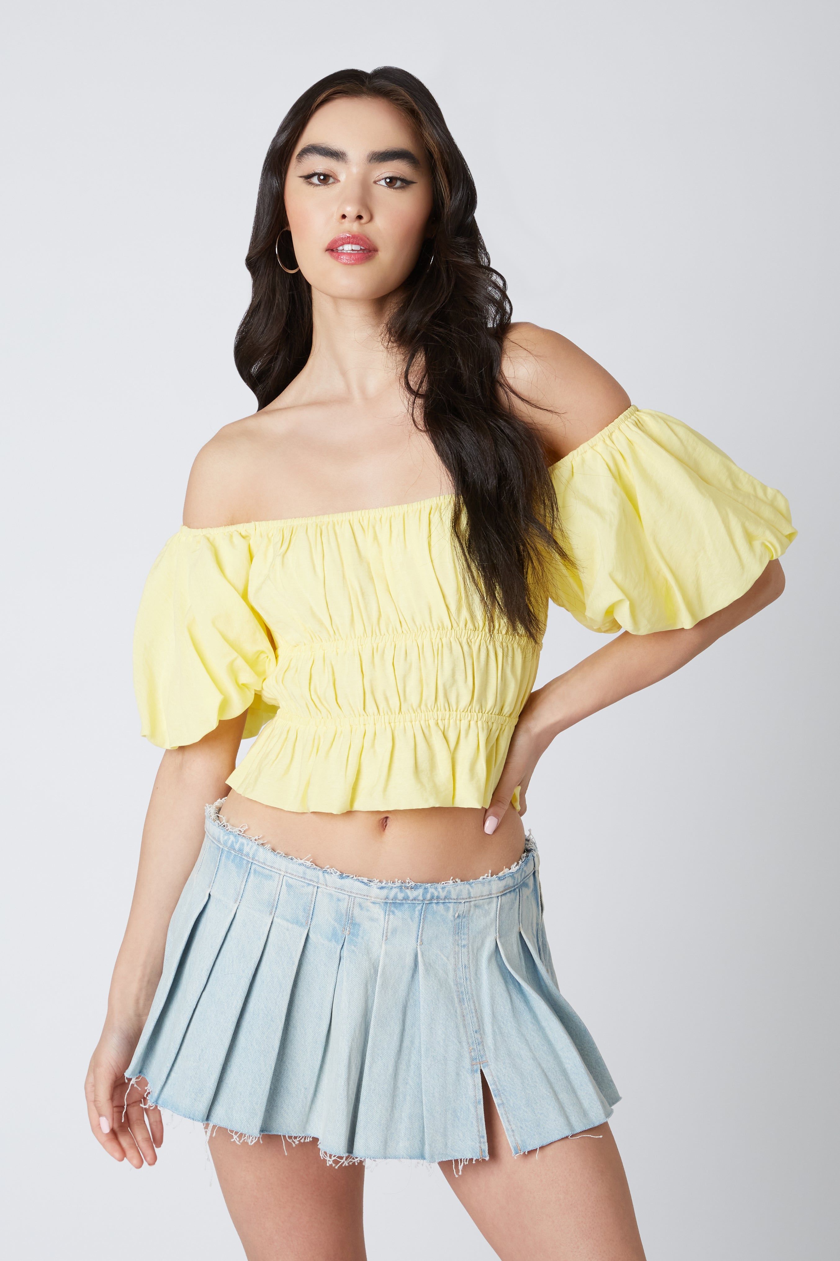 Smocked Puff Sleeve Top in Banana Front