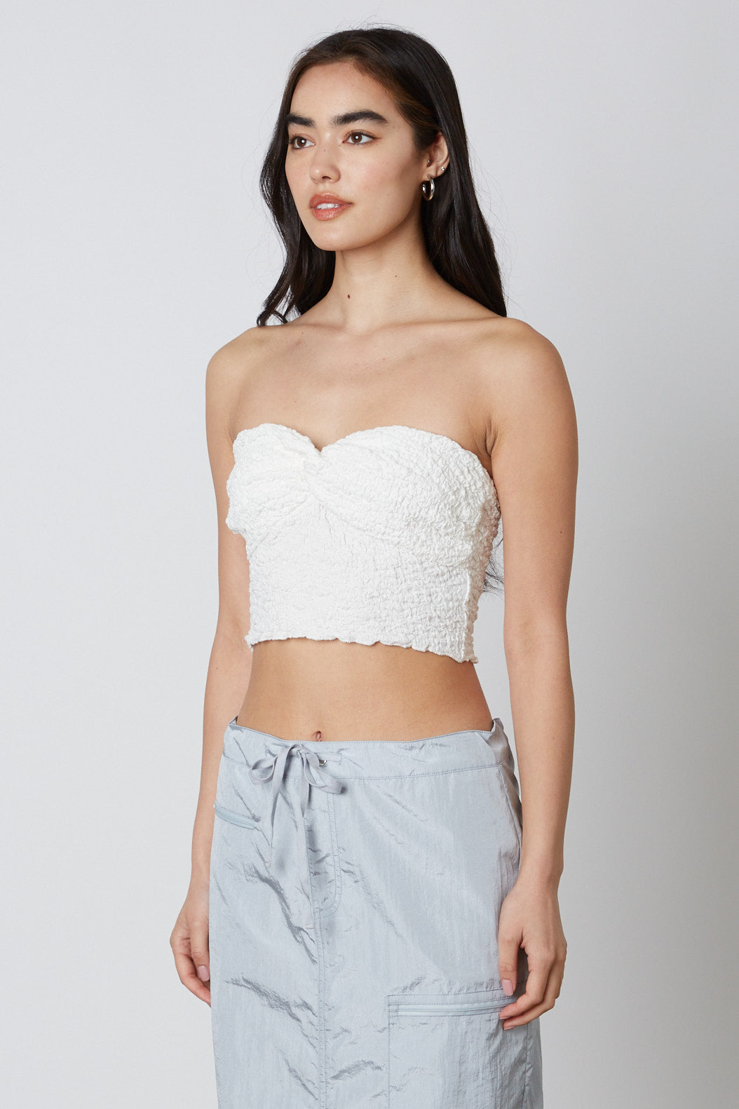 Crinkled Textured Tube Top in White Side 2