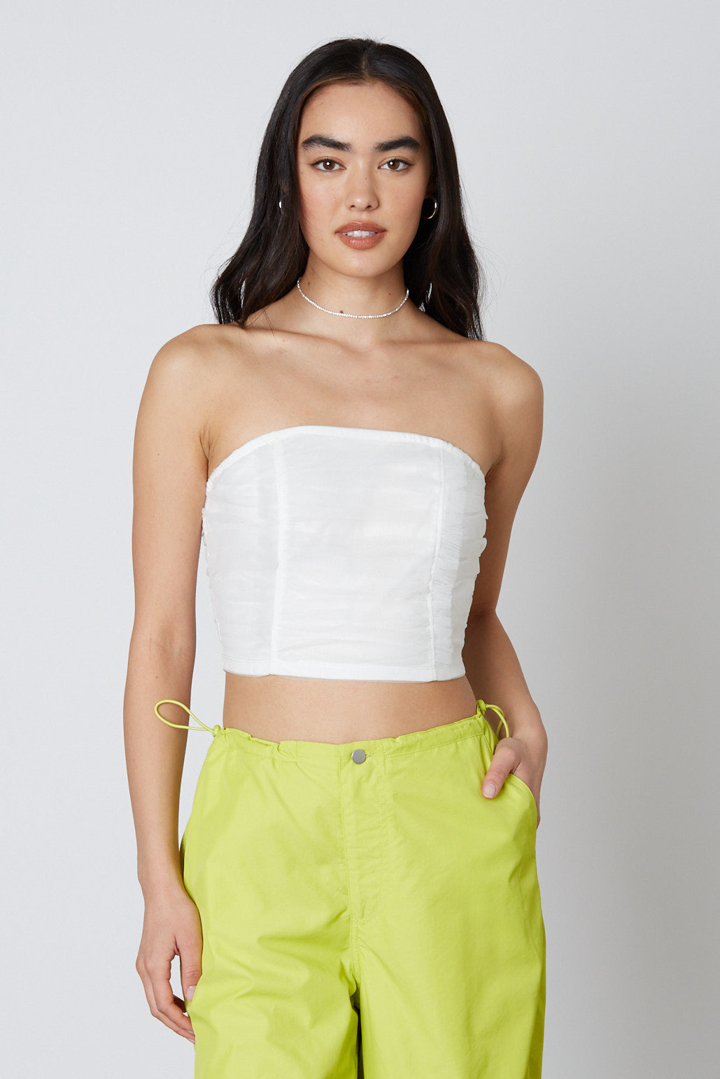 White Tulle Strapless Top Front 1