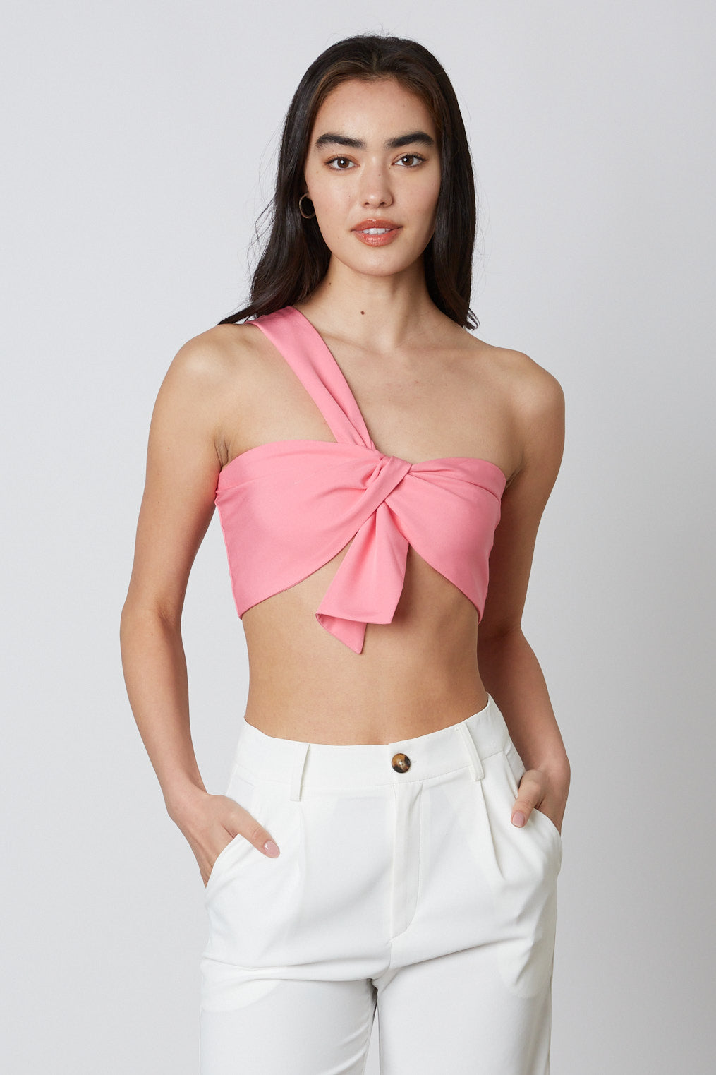 Twisted Tie Crop Top in Candy Pink Front 